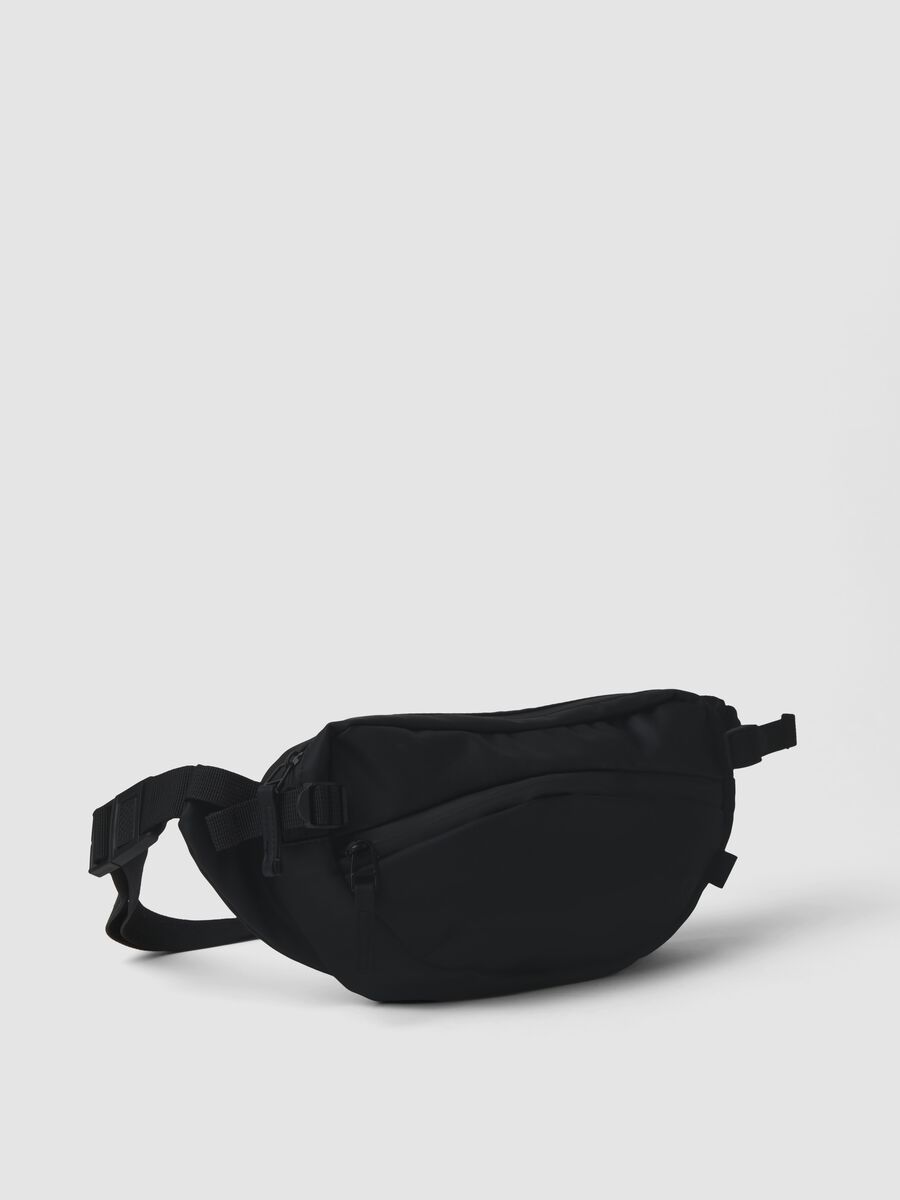 Marsupio nero con tasche zip e cintura regolabile idrorepellente_0