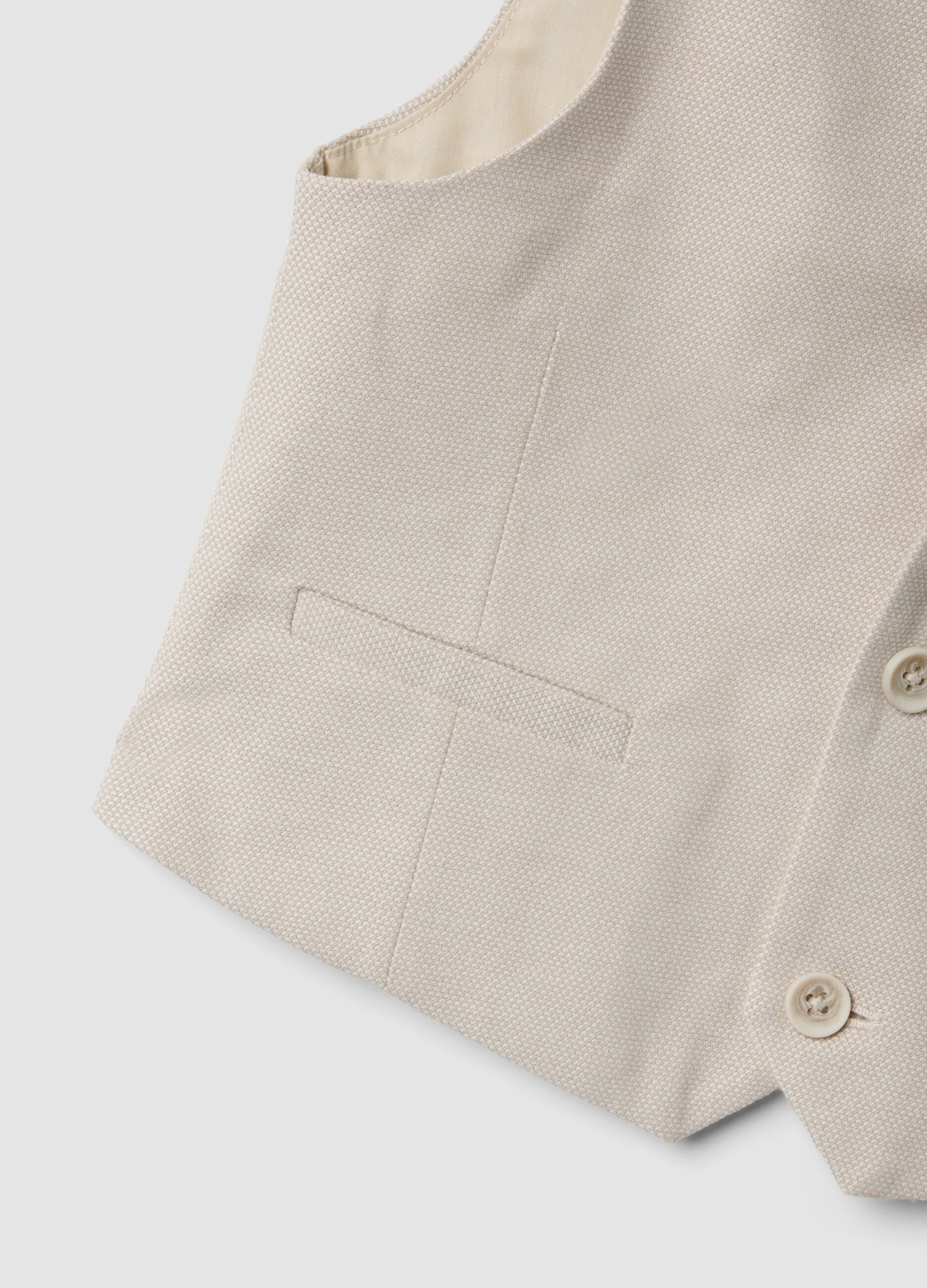 Beige tailored stretch-cotton waistcoat for boys, regular fit