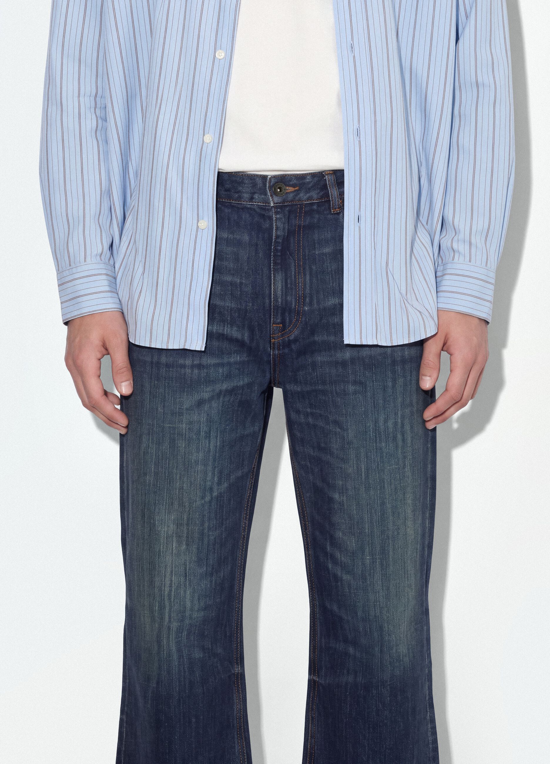 Blue pure-cotton flared denim jeans