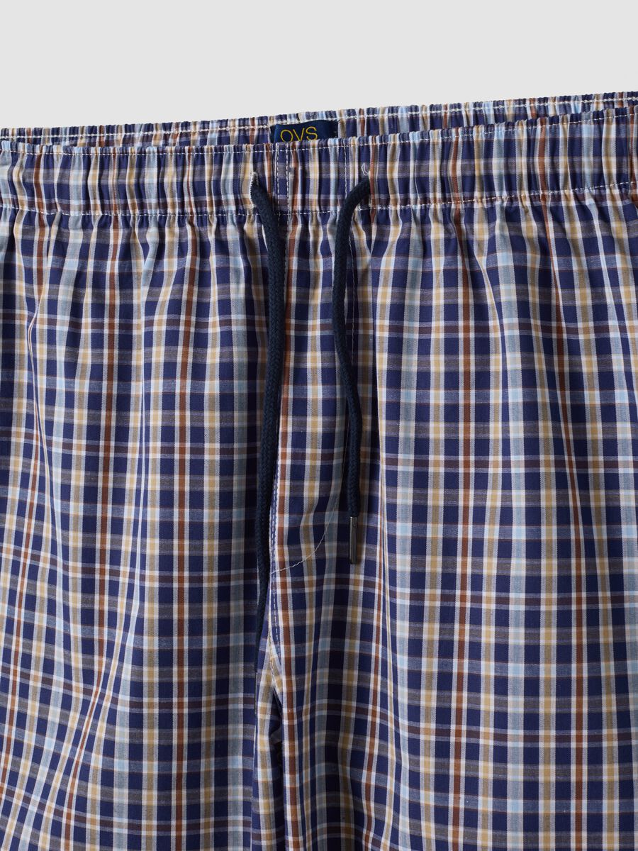 Blue organic cotton checked pyjama shorts_6
