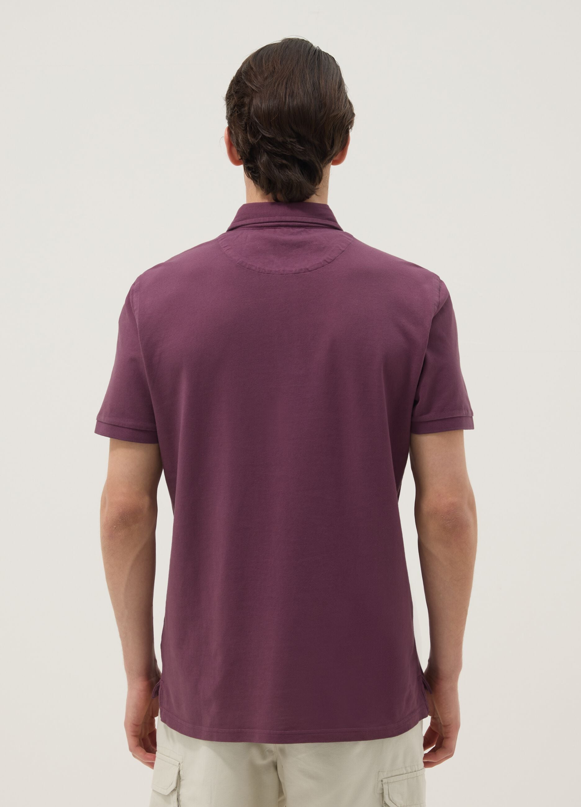 Purple slim-fit short-sleeve pure cotton polo shirt
