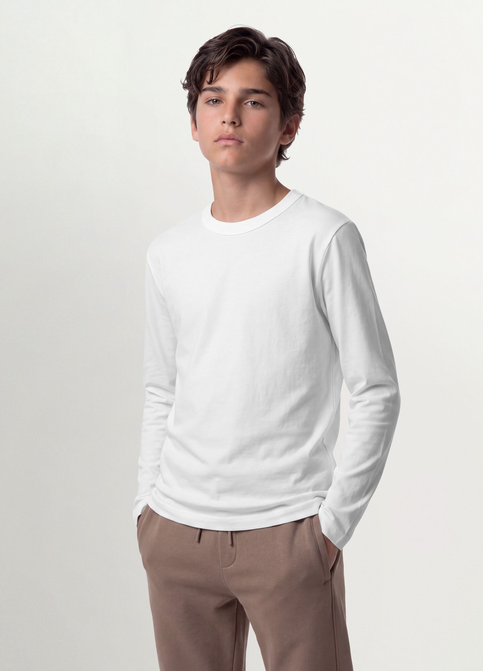 White regular-fit stretch organic cotton T-shirt for boys