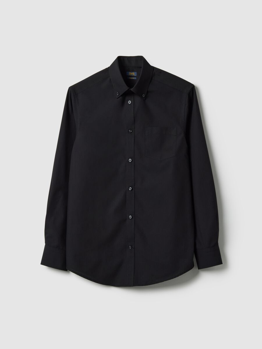 Black long sleeve regular fit easy iron shirt_4