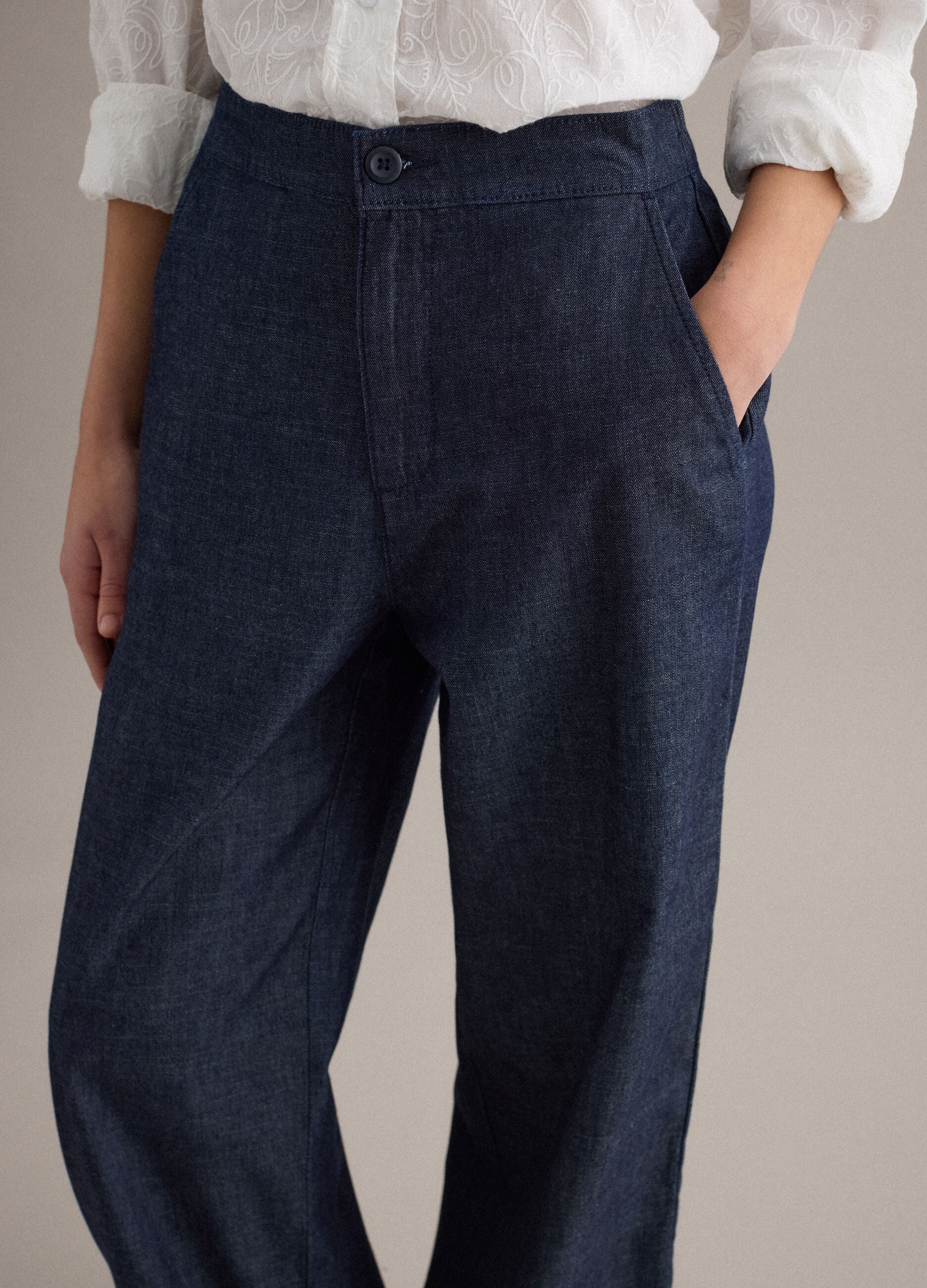 Wide Blue Cotton Trousers