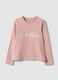 Pink stretch cotton T-shirt with bow embroidery for girls_0