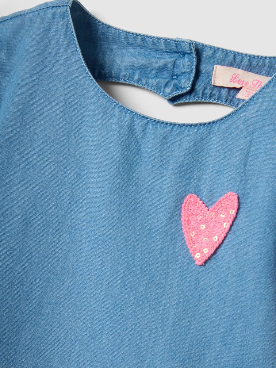 Girls' regular fit blue denim pure cotton dress with ruffles_2