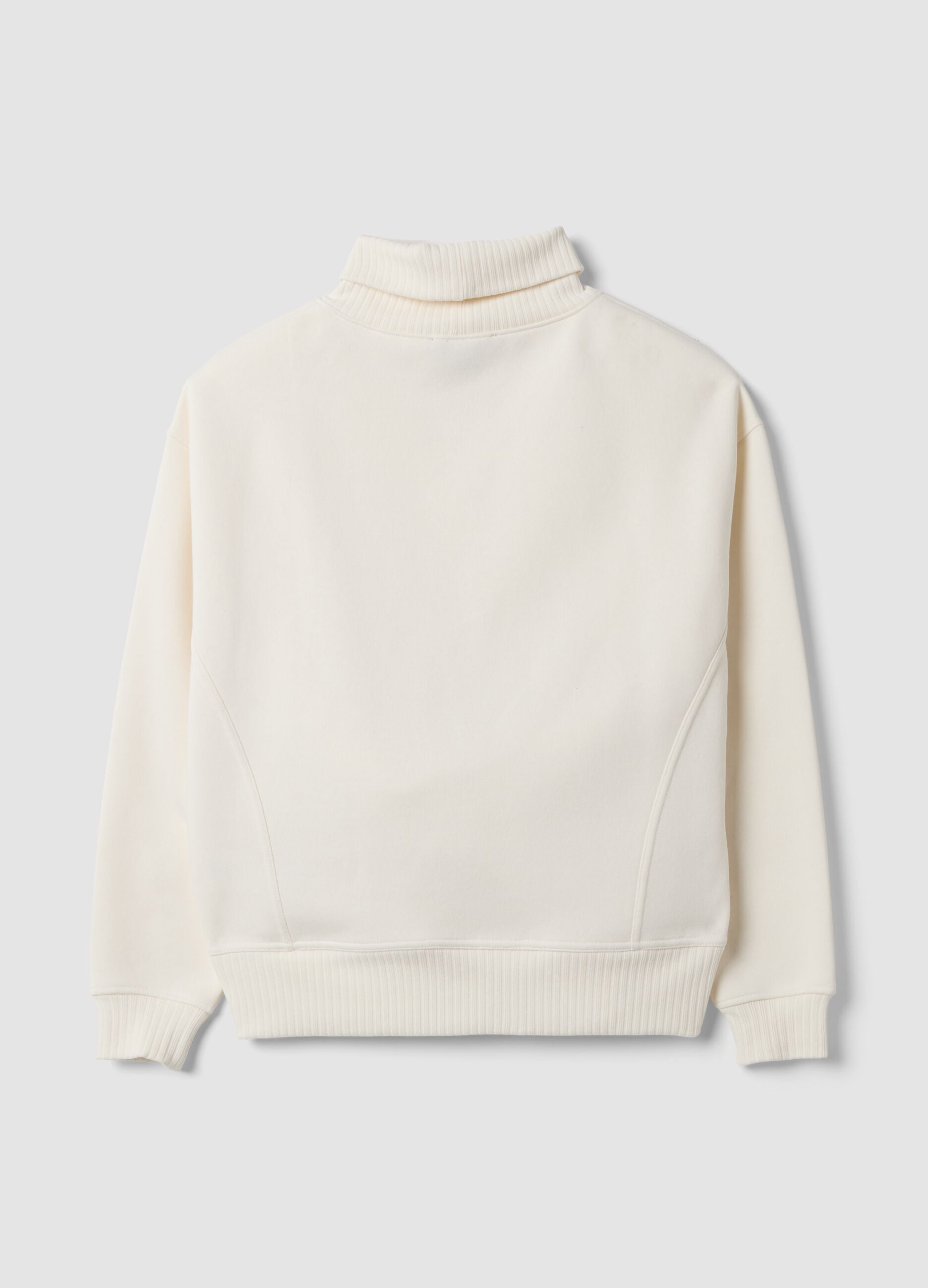 White cotton-blend fleece sweatshirt, regular fit