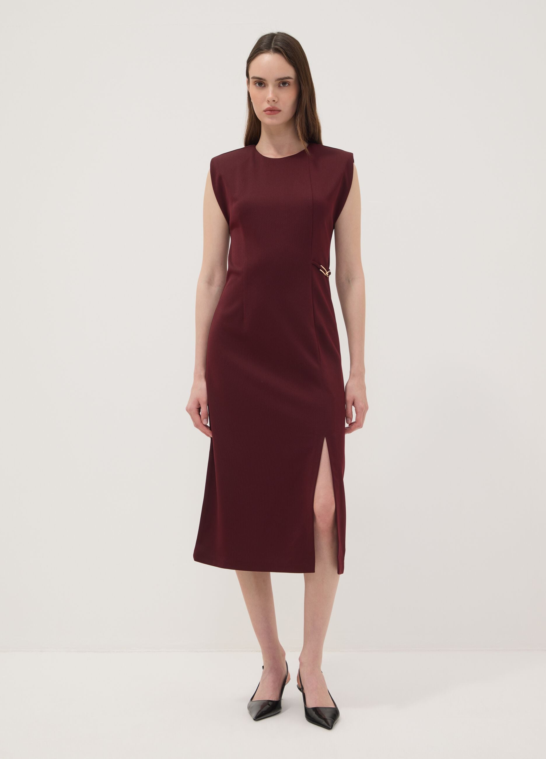 Red midi dress in stretch fabric, slim fit