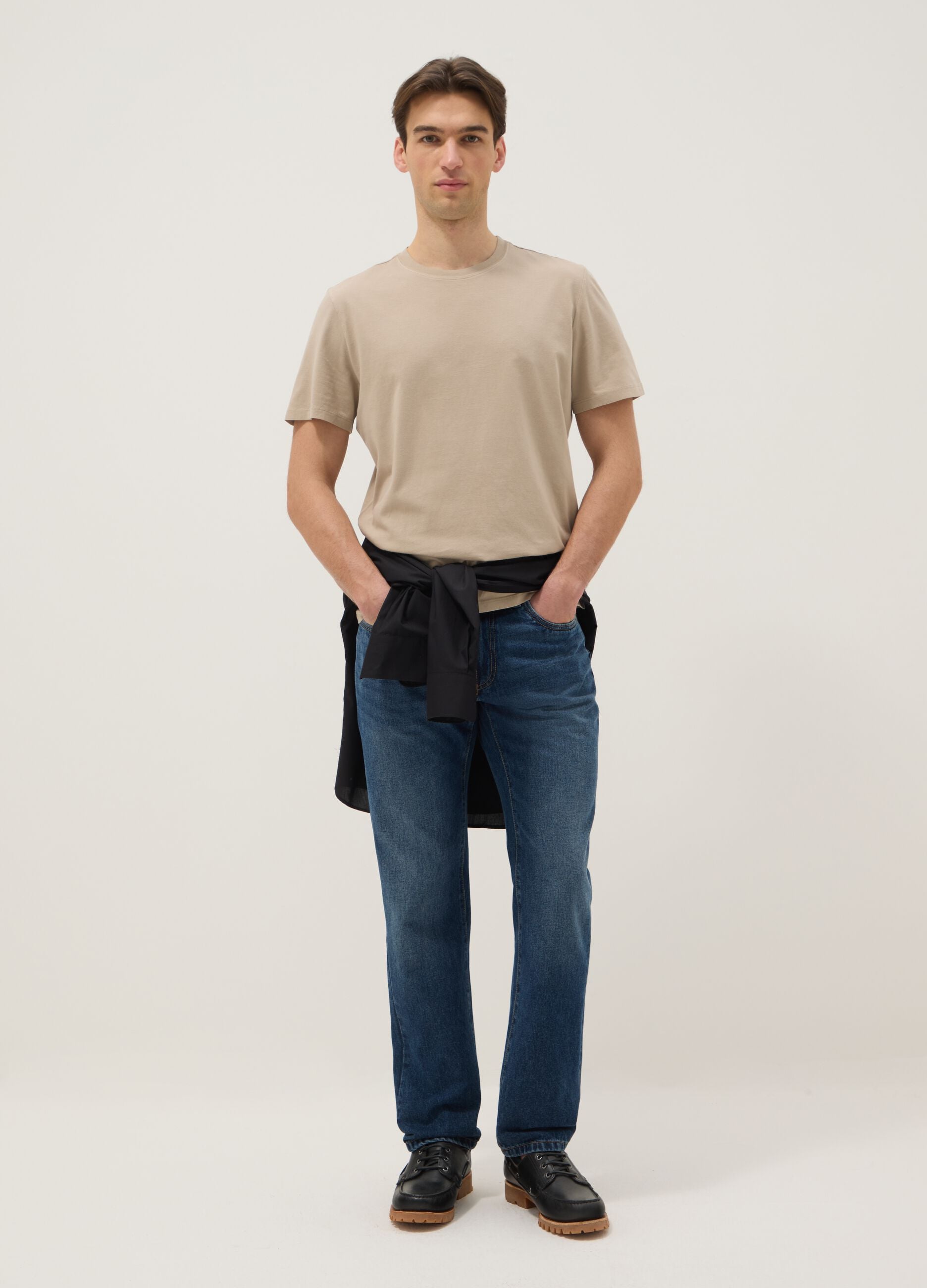 Beige short-sleeve t-shirt in pure Italian cotton