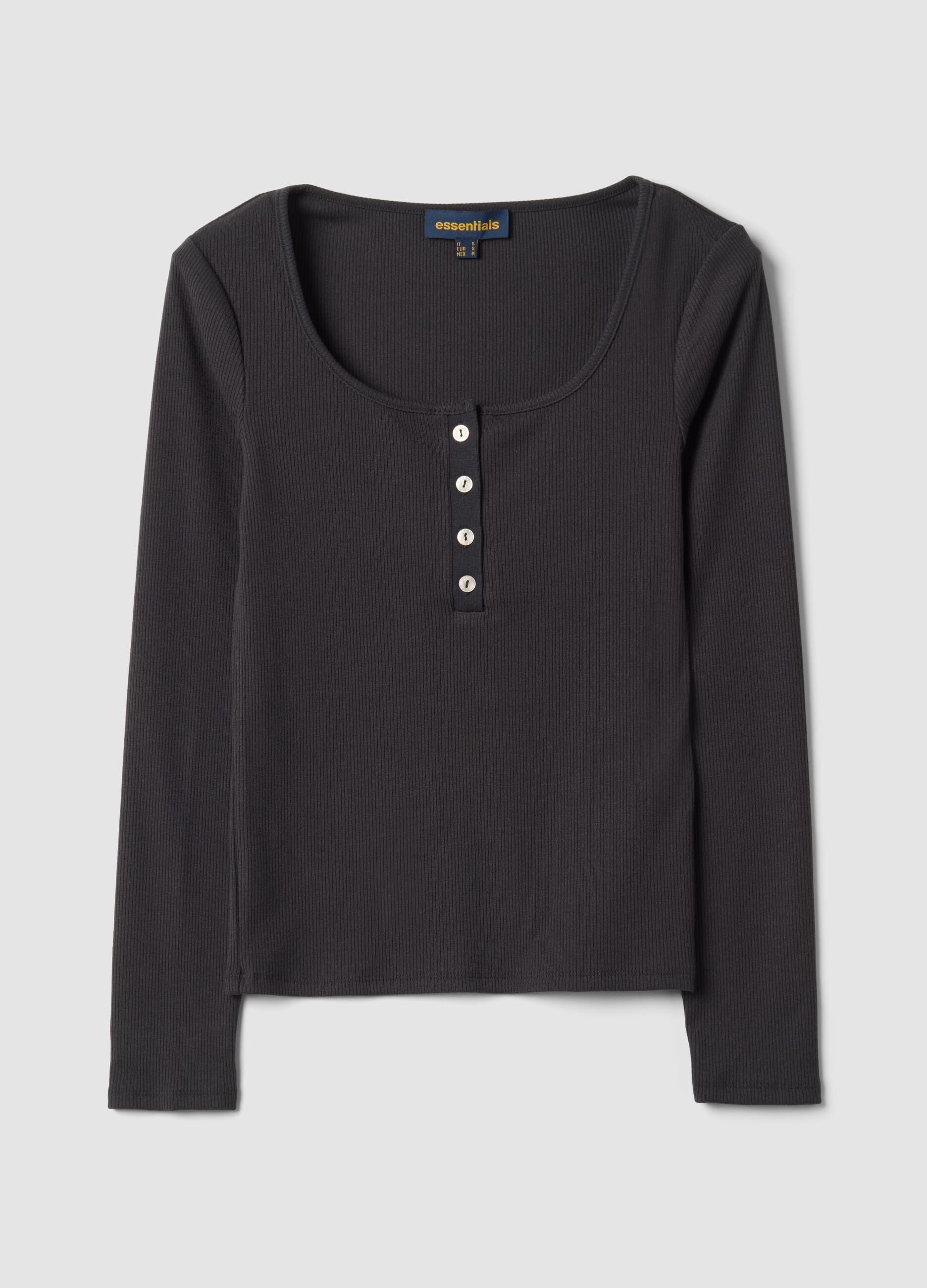 Black stretch viscose crew-neck T-shirt
