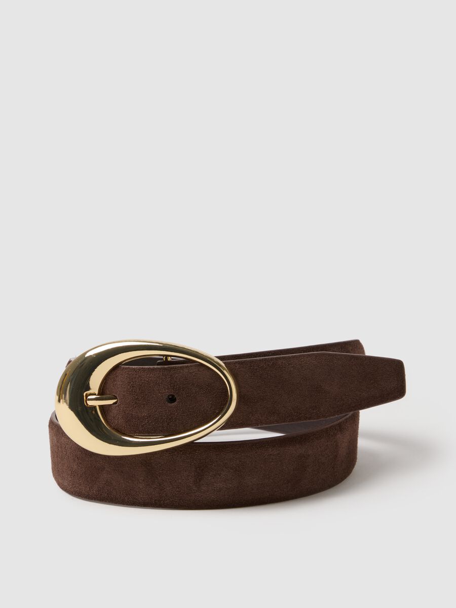 Cintura in vera pelle marrone con fibbia dorata_3