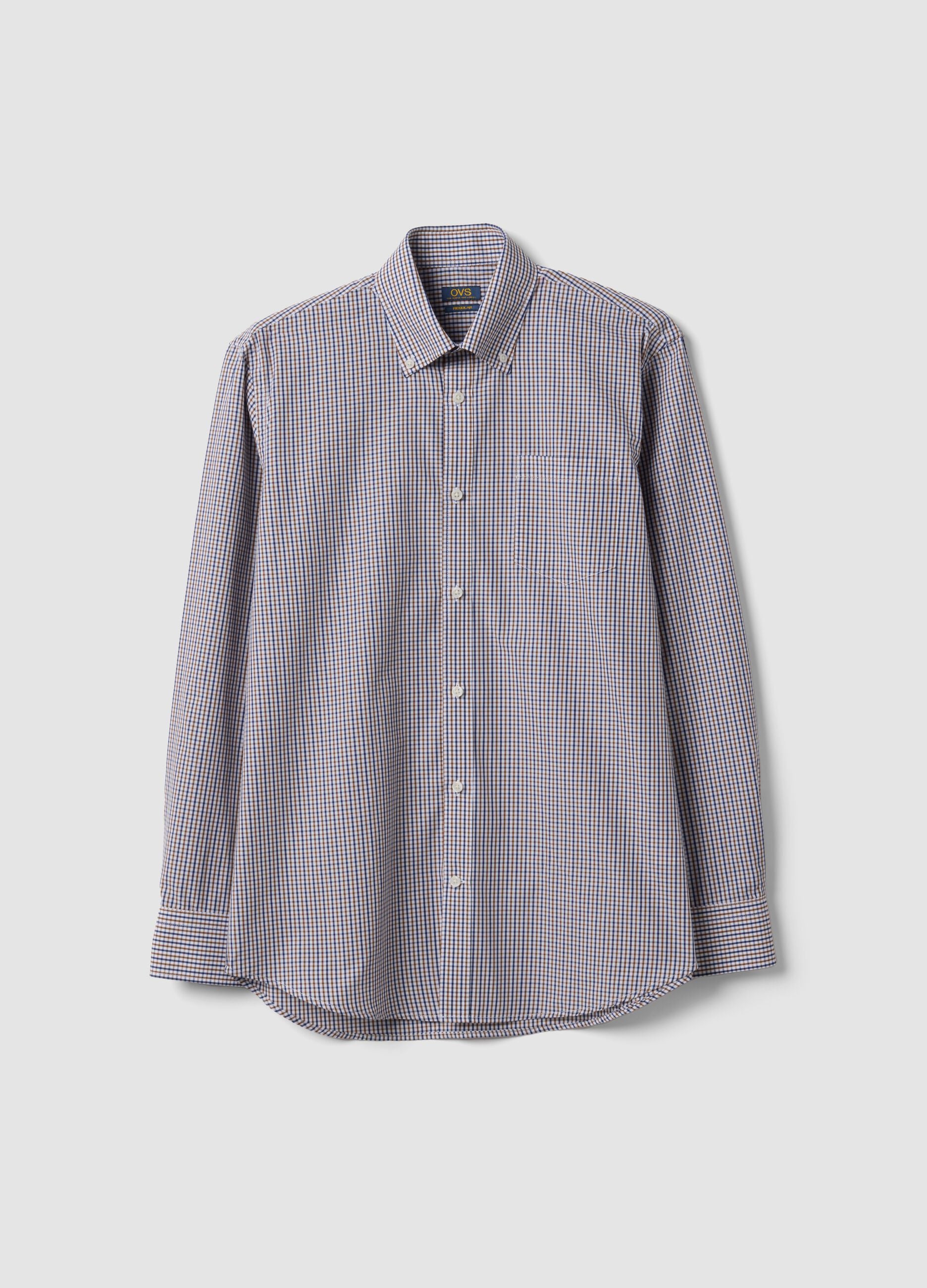 Easy-iron multicolour cotton-blend checked button-down shirt, regular fit