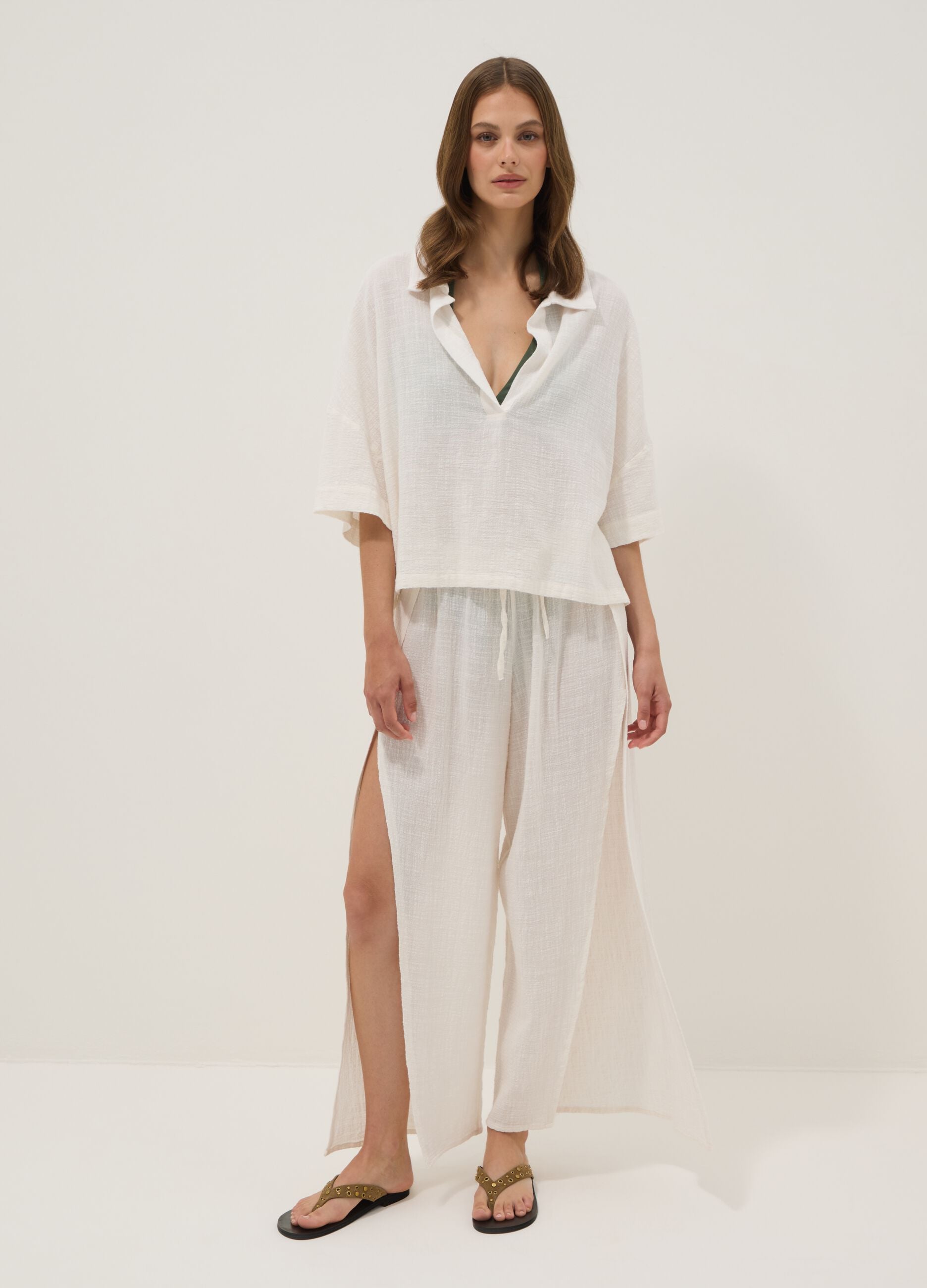 White pure cotton beach trousers