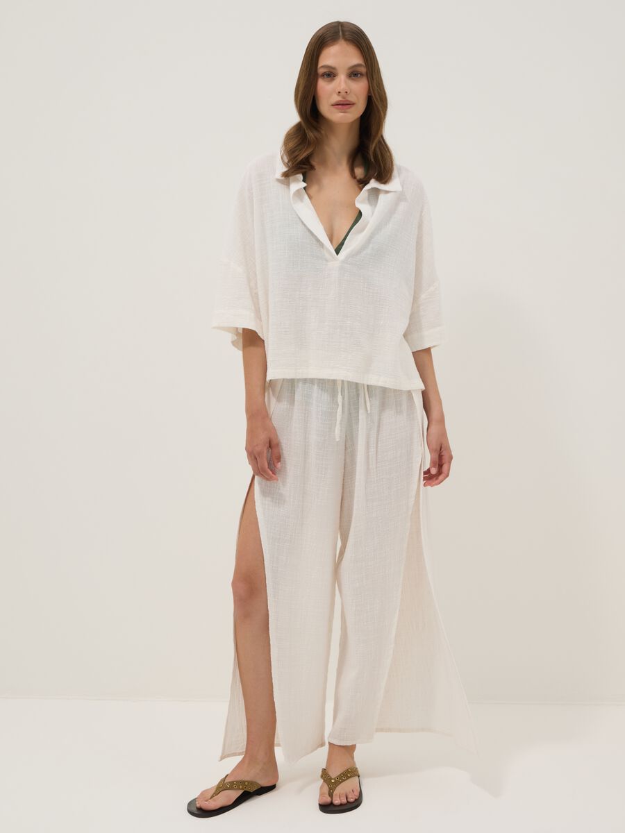 White pure cotton beach trousers_0