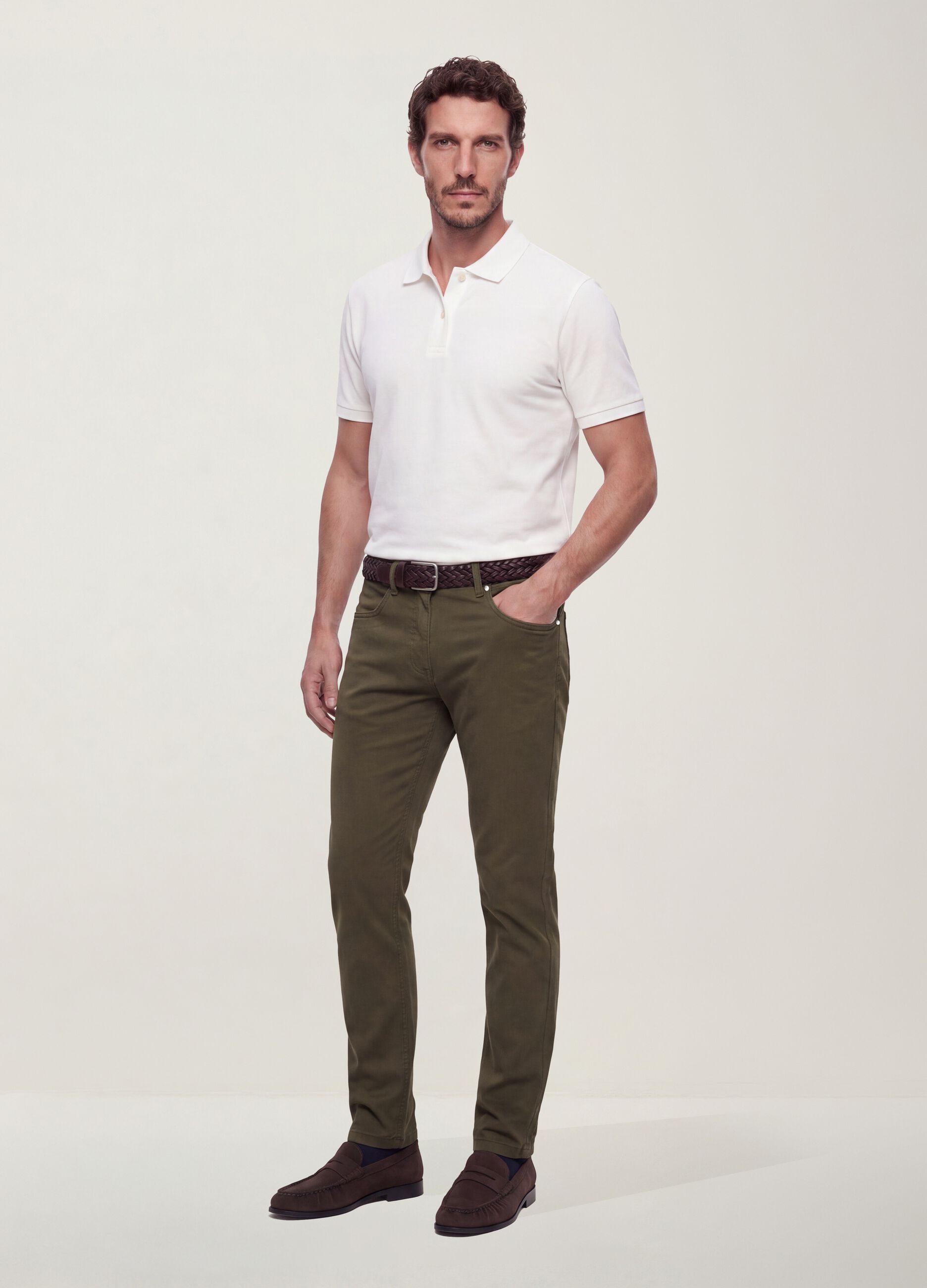 Green slim-fit stretch cotton twill trousers