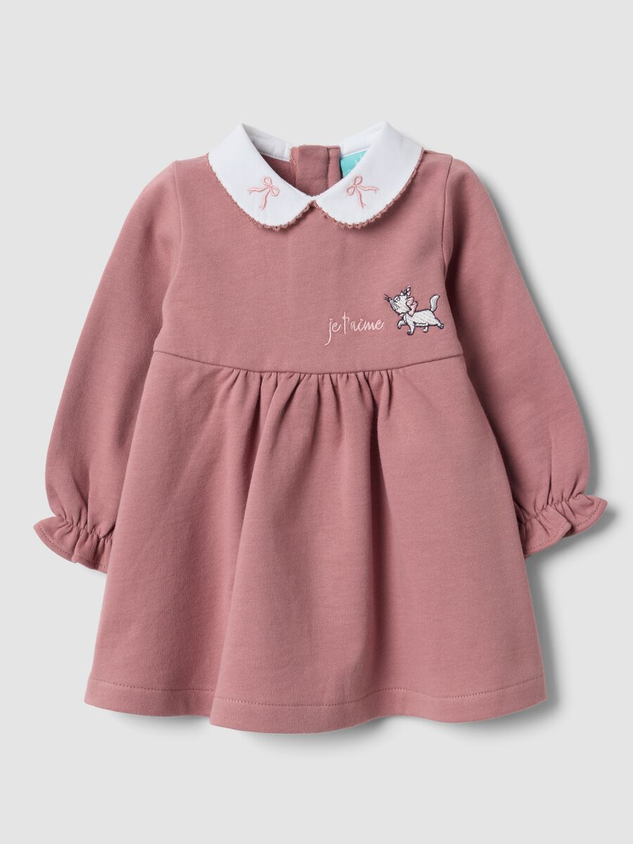 Pink dress in pure organic cotton with The Aristocats embroidery for baby girl_0