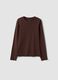 Brown ribbed organic stretch cotton T-shirt_0