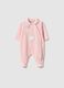 Pink newborn romper in cotton blend with snap closure and embroidery_0
