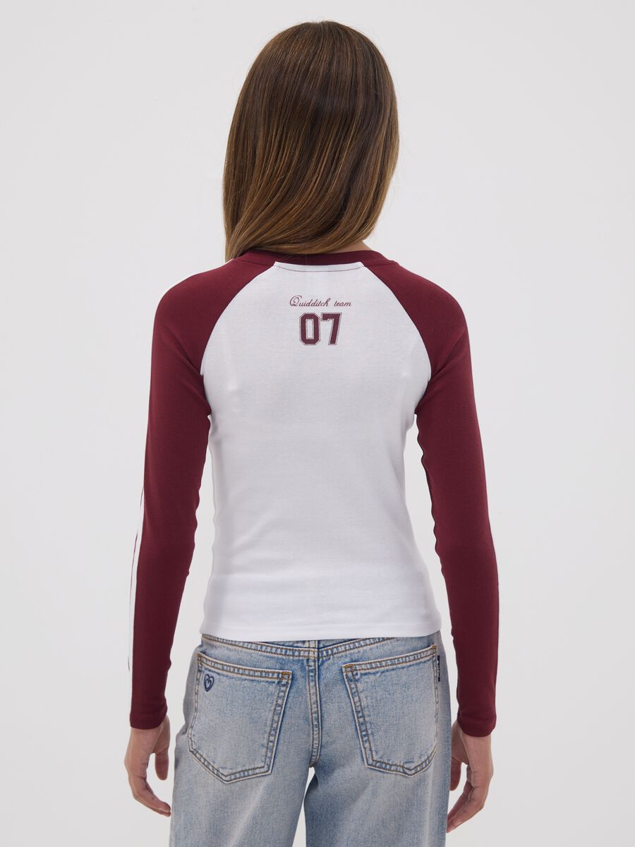 White stretch cotton girls&rsquo; T-shirt with Hogwarts crest_2