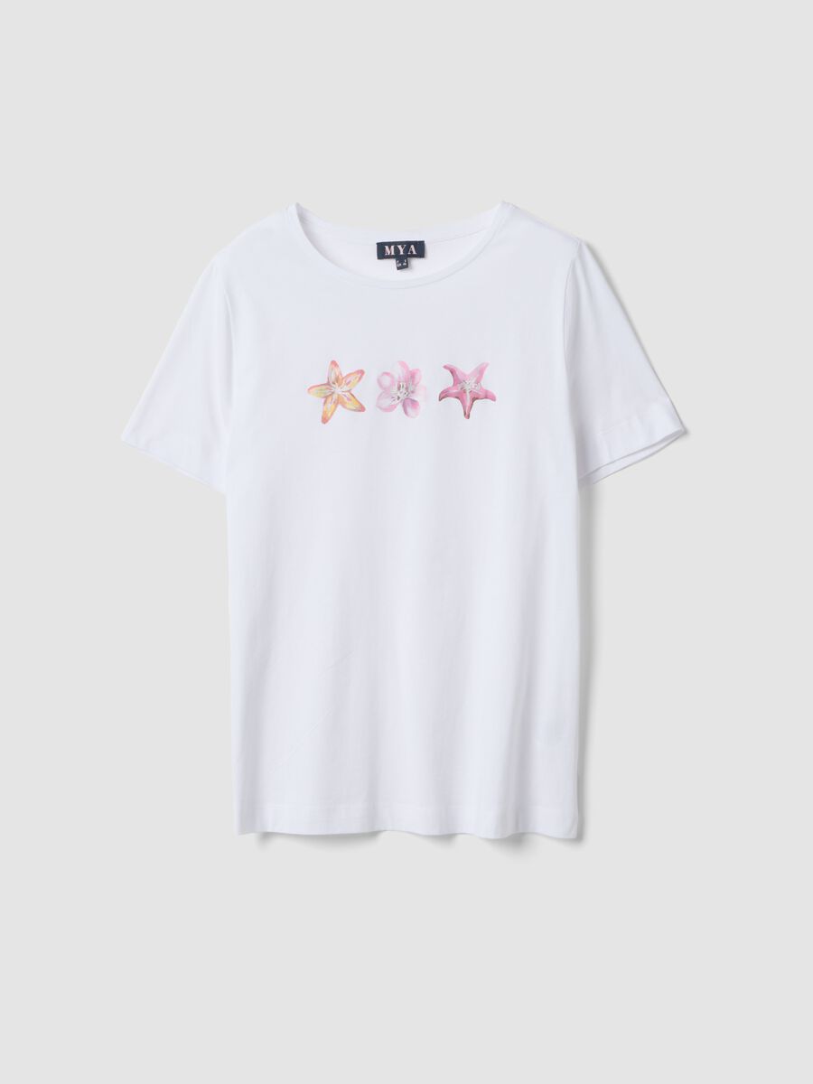 White pure cotton T-shirt with printed design, regular fit_4