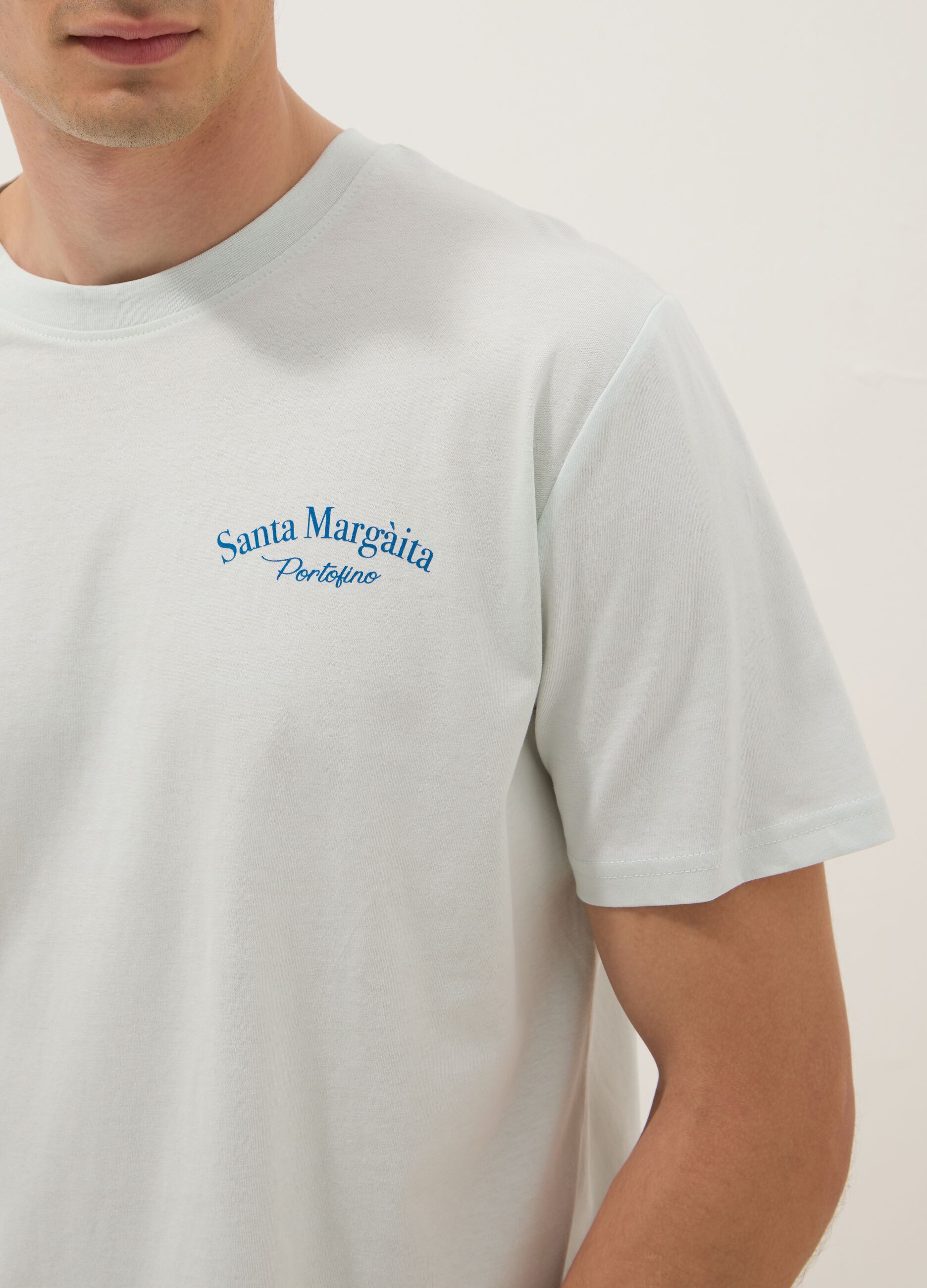Blue slogan T-shirt in pure cotton, regular fit