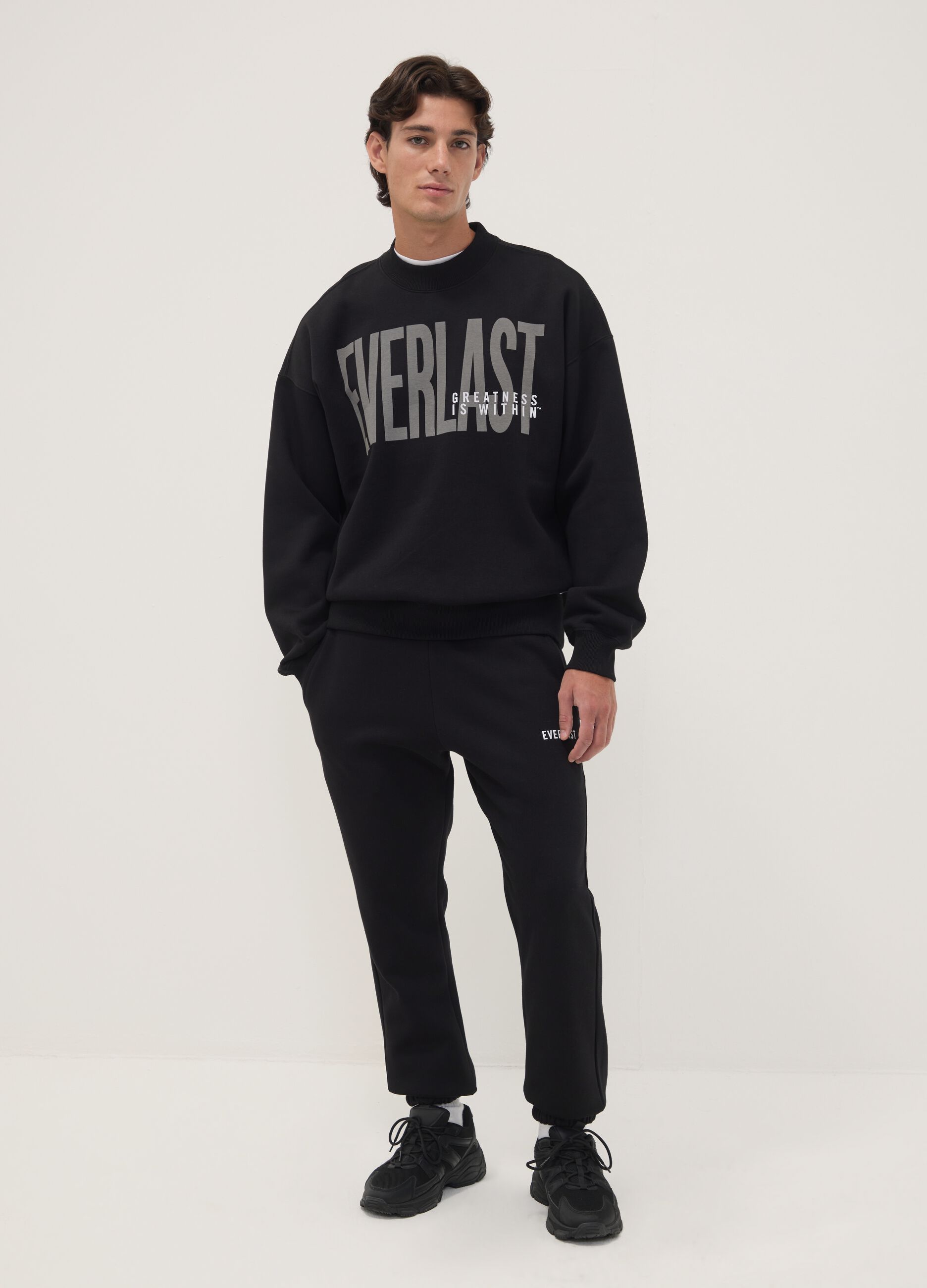 Black cotton-blend sweatshirt with front logo