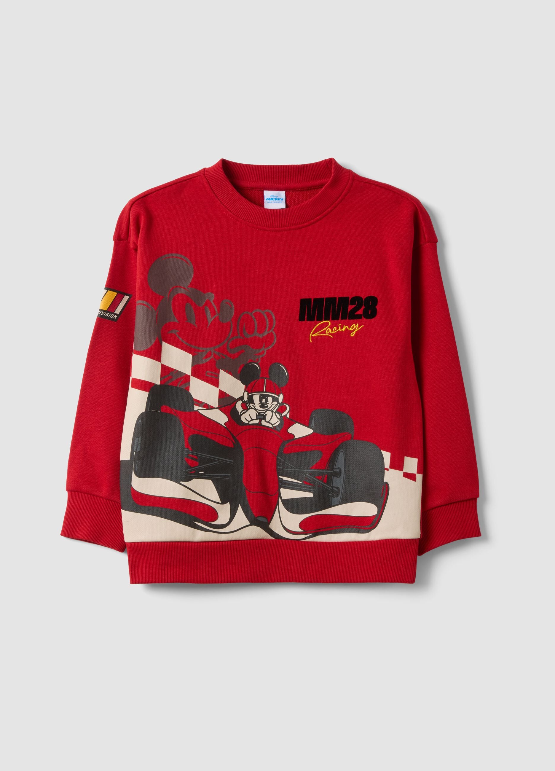 Red cotton-blend crew-neck sweatshirt with Mickey & Friends print
