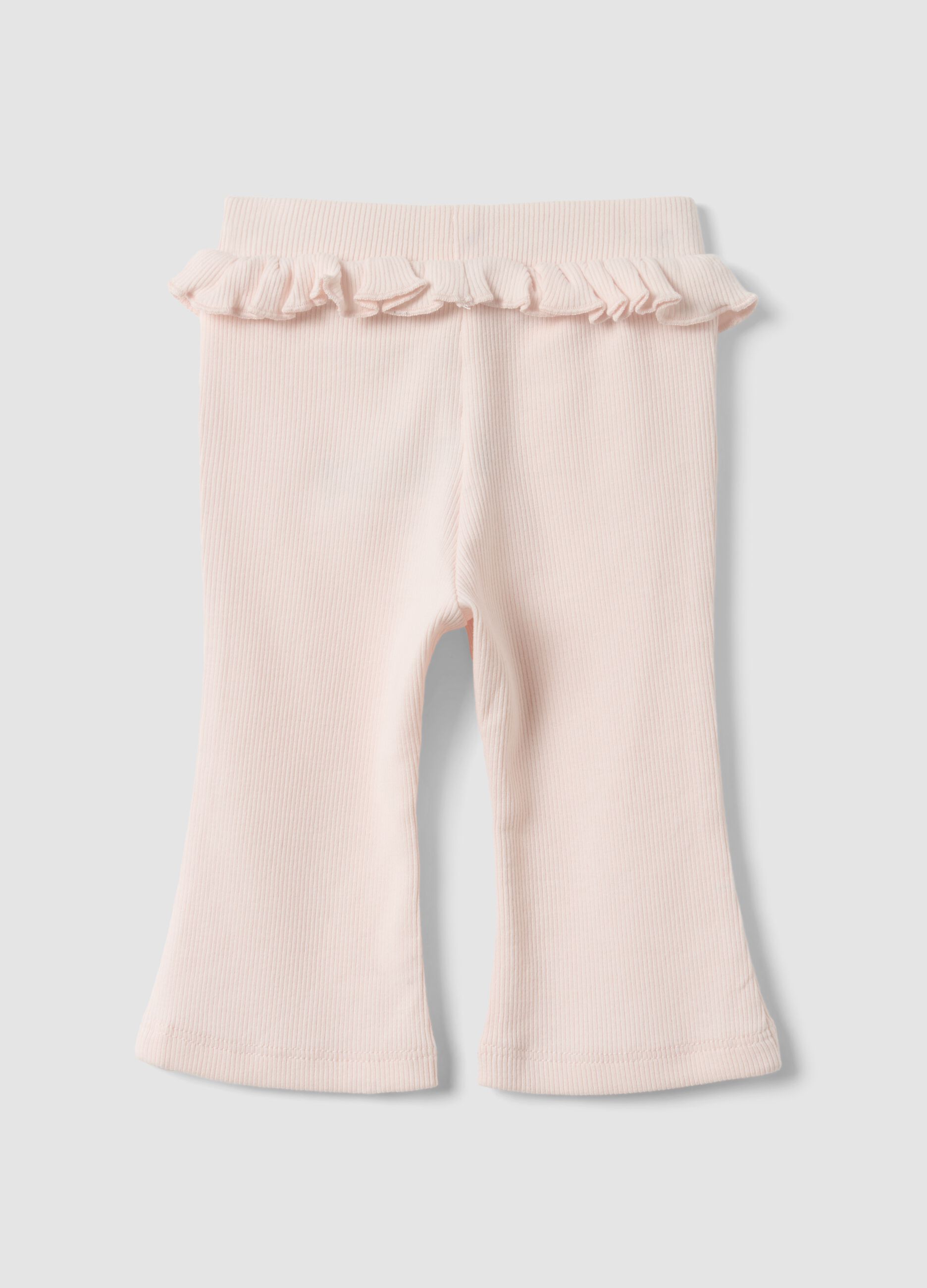 Pink flared ribbed organic cotton leggings for baby girl