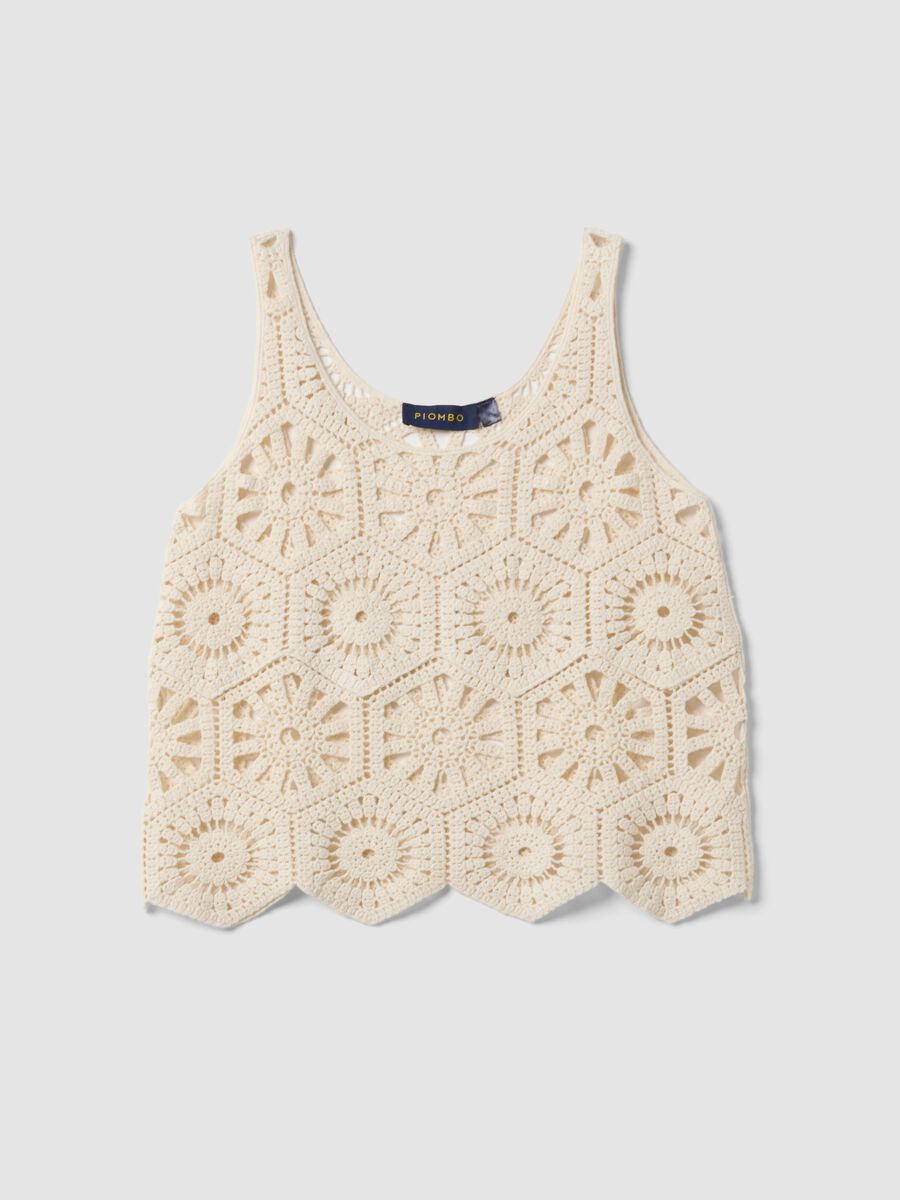 Tank top beige in puro cotone con lavorazione crochet_4