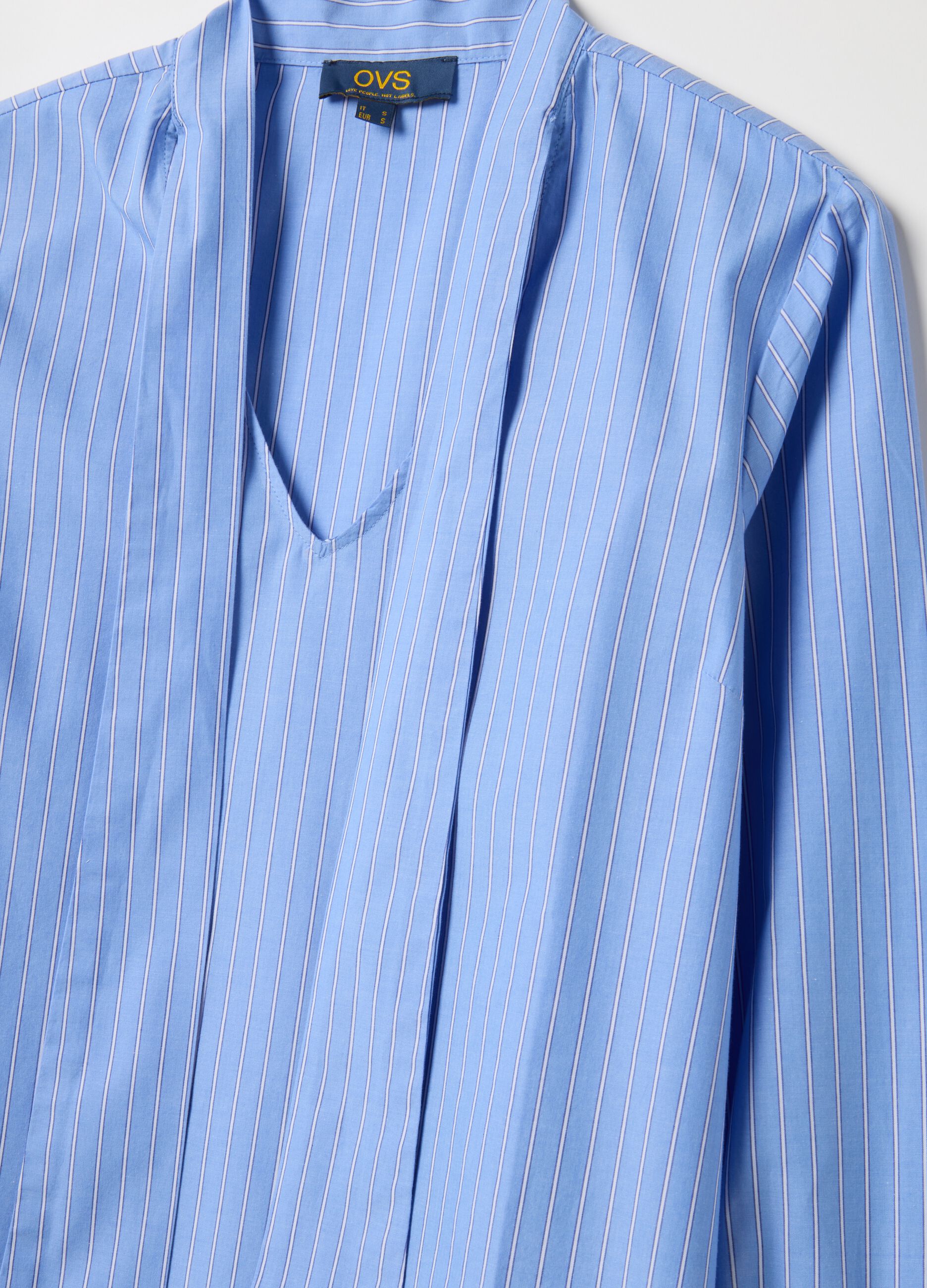 Multicolour striped shirt in pure cotton regular fit with band collar