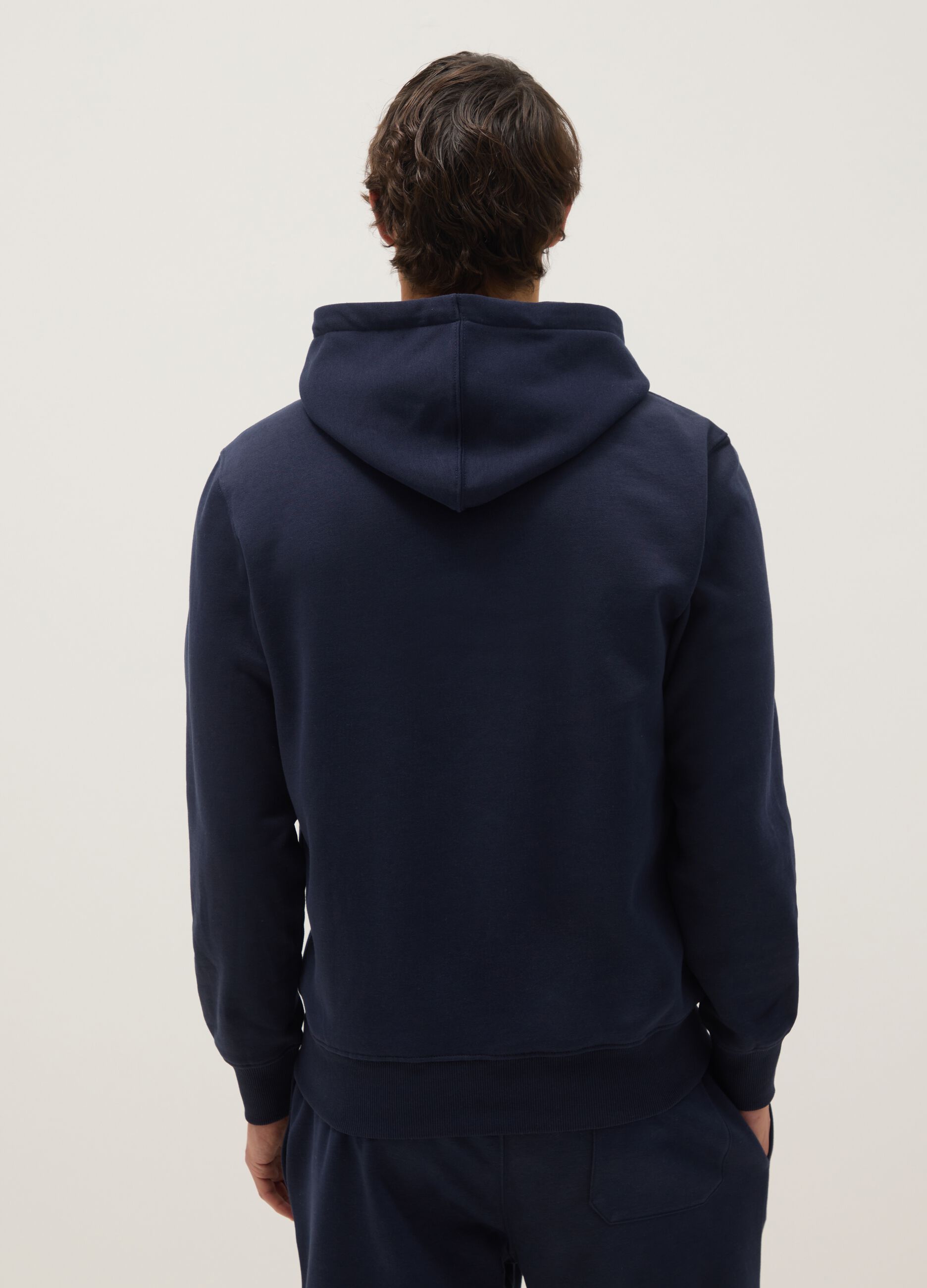 Blue regular fit cotton-blend hoodie with zip