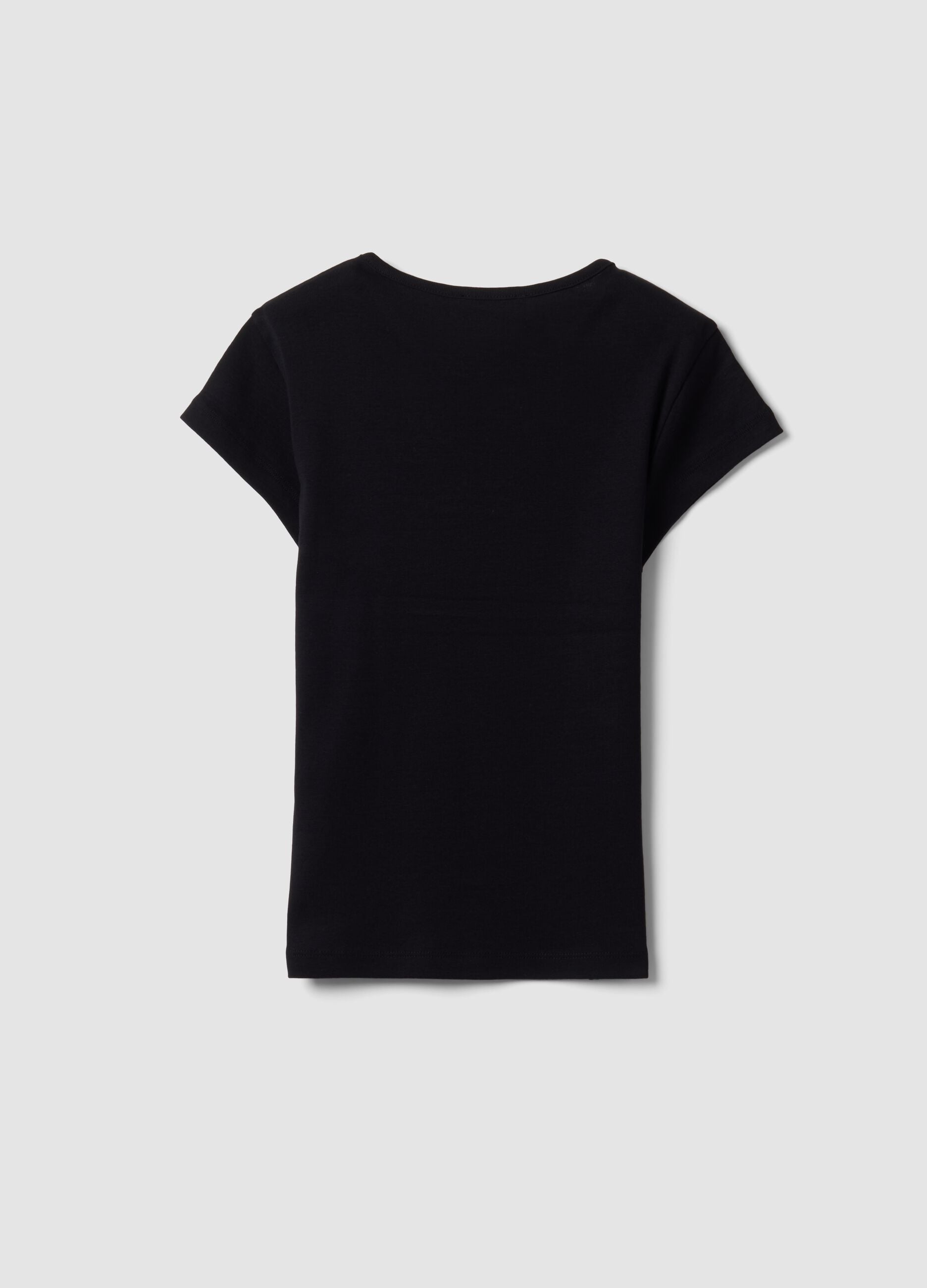 Black pure cotton crew-neck T-shirt with slogan