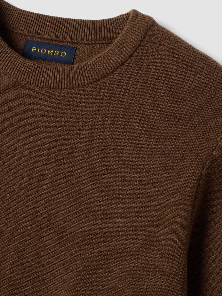 Brown pure cotton crew-neck jumper, regular fit_5