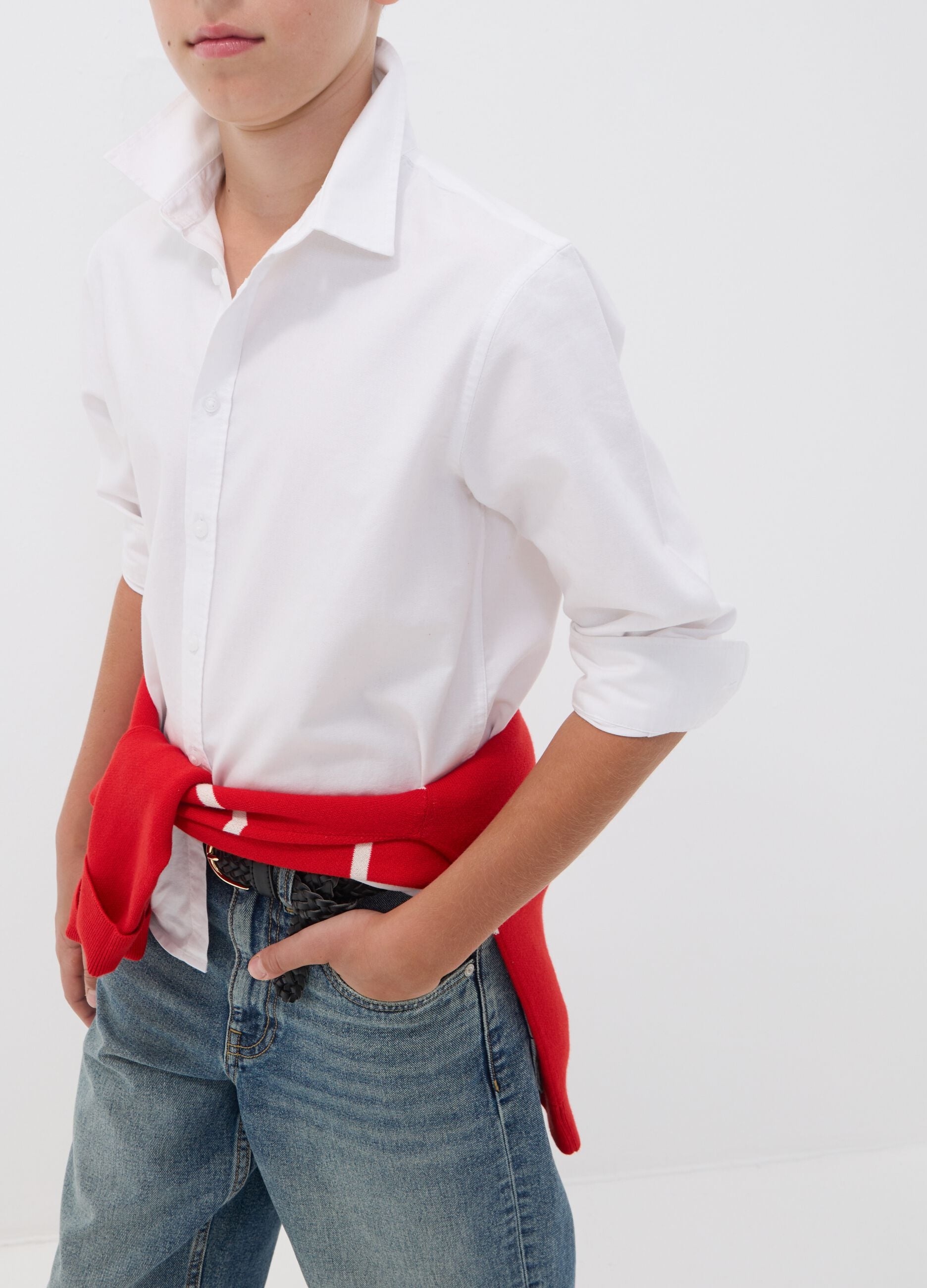 White pure cotton Oxford shirt with classic collar for boys