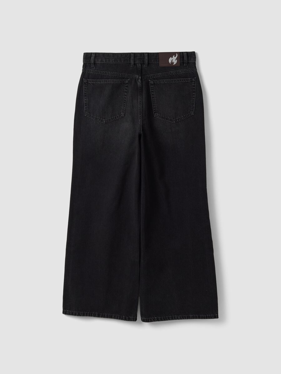 Jeans denim neri wide leg in puro cotone_2