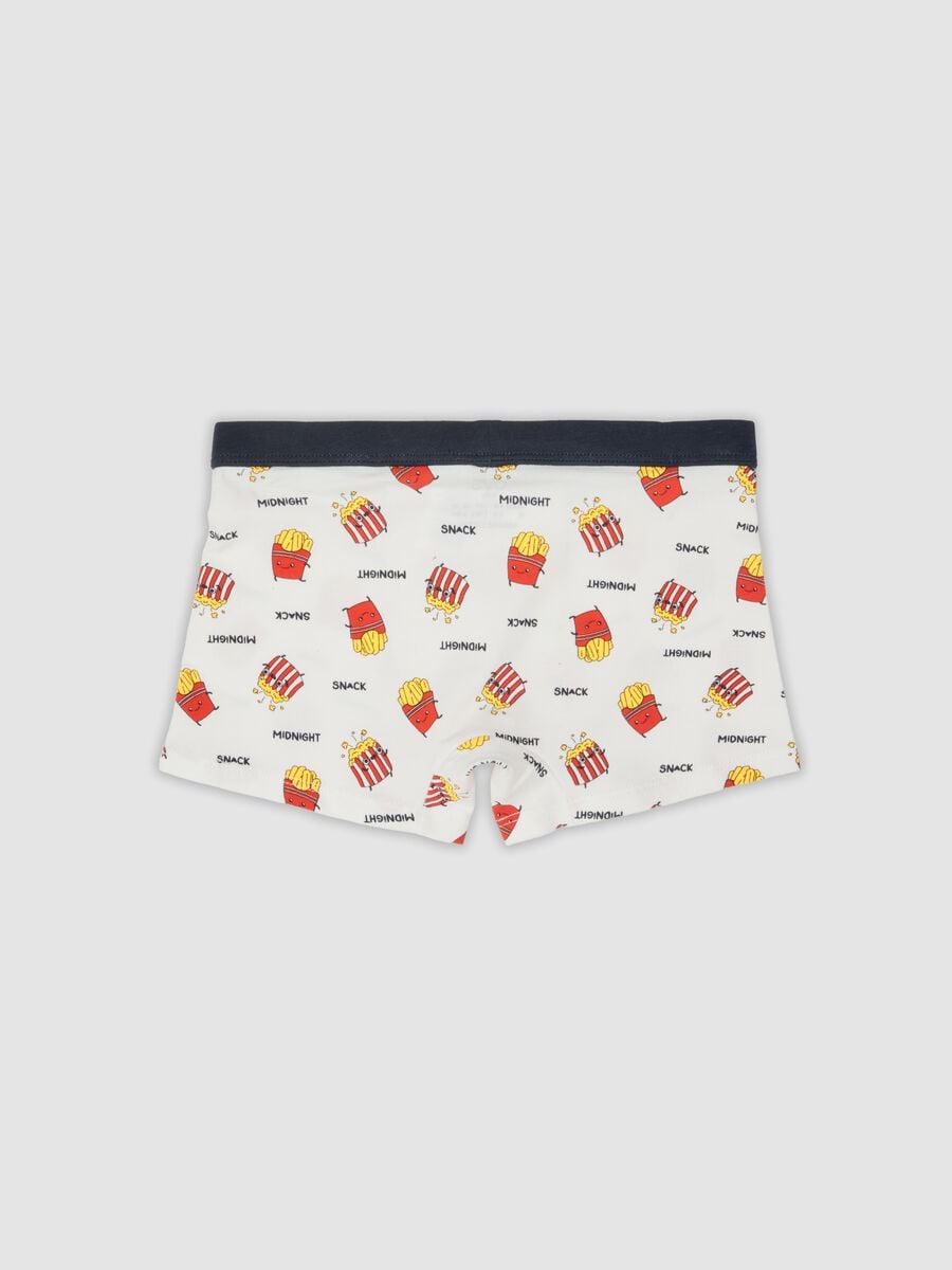 White midi boxer shorts in stretch organic cotton with French fries print_1