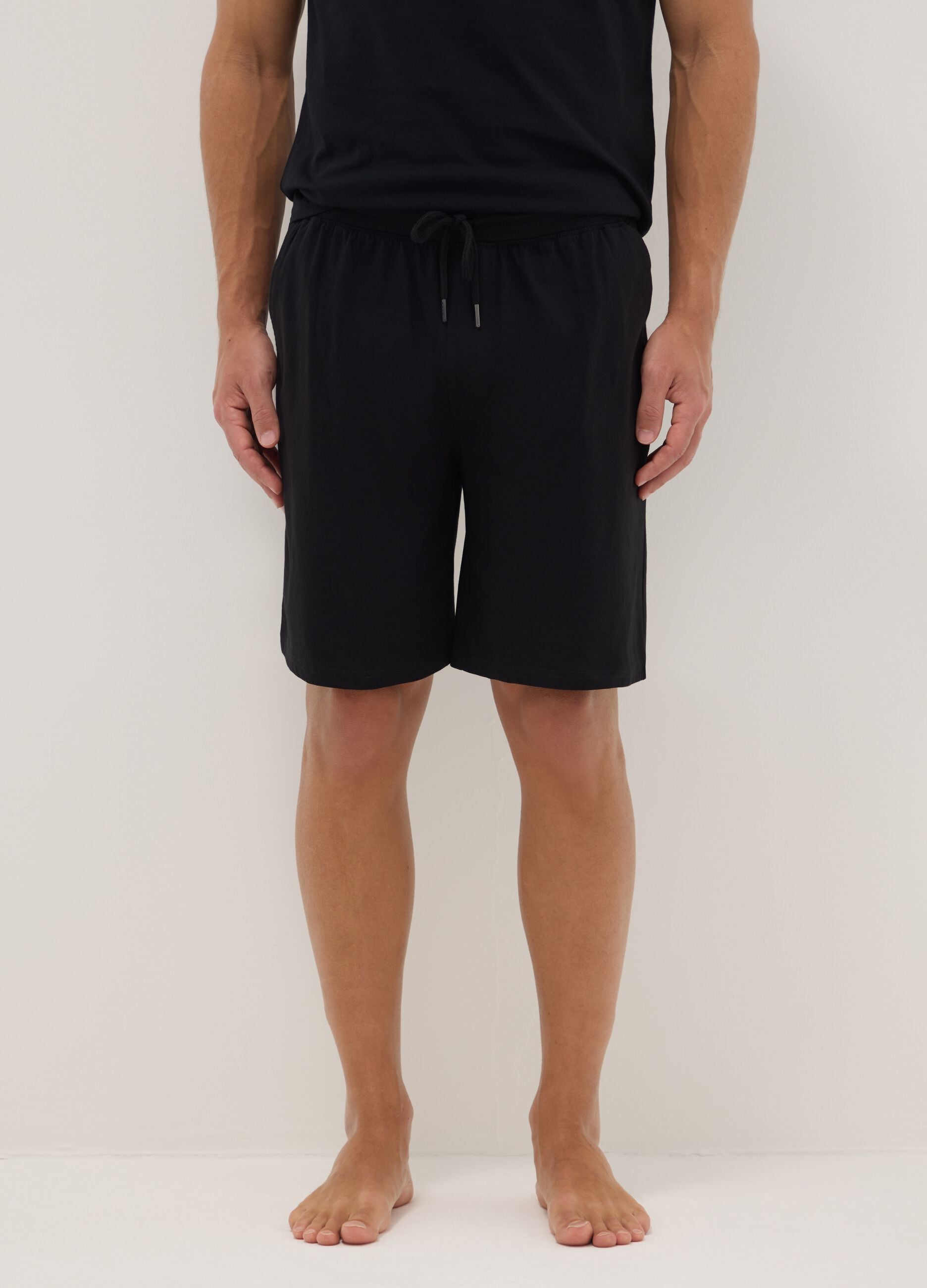 Black pure cotton regular fit pyjama shorts