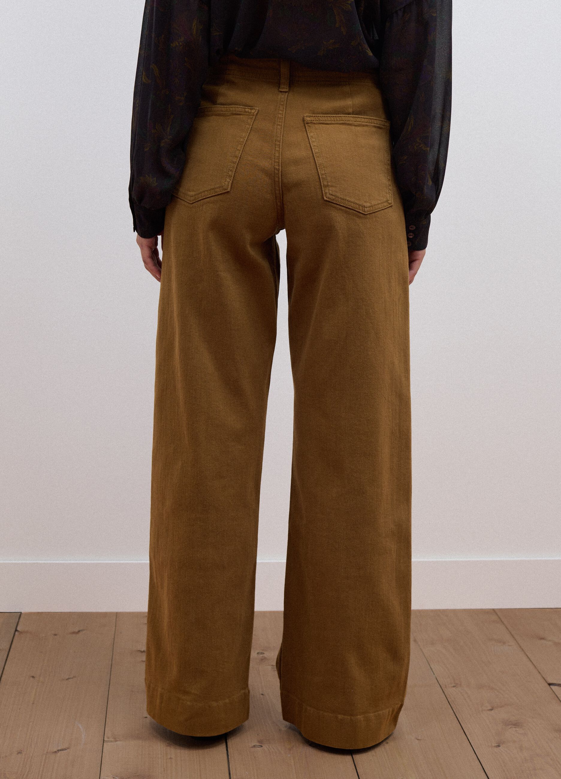 Brown wide-leg jeans in stretch cotton twill