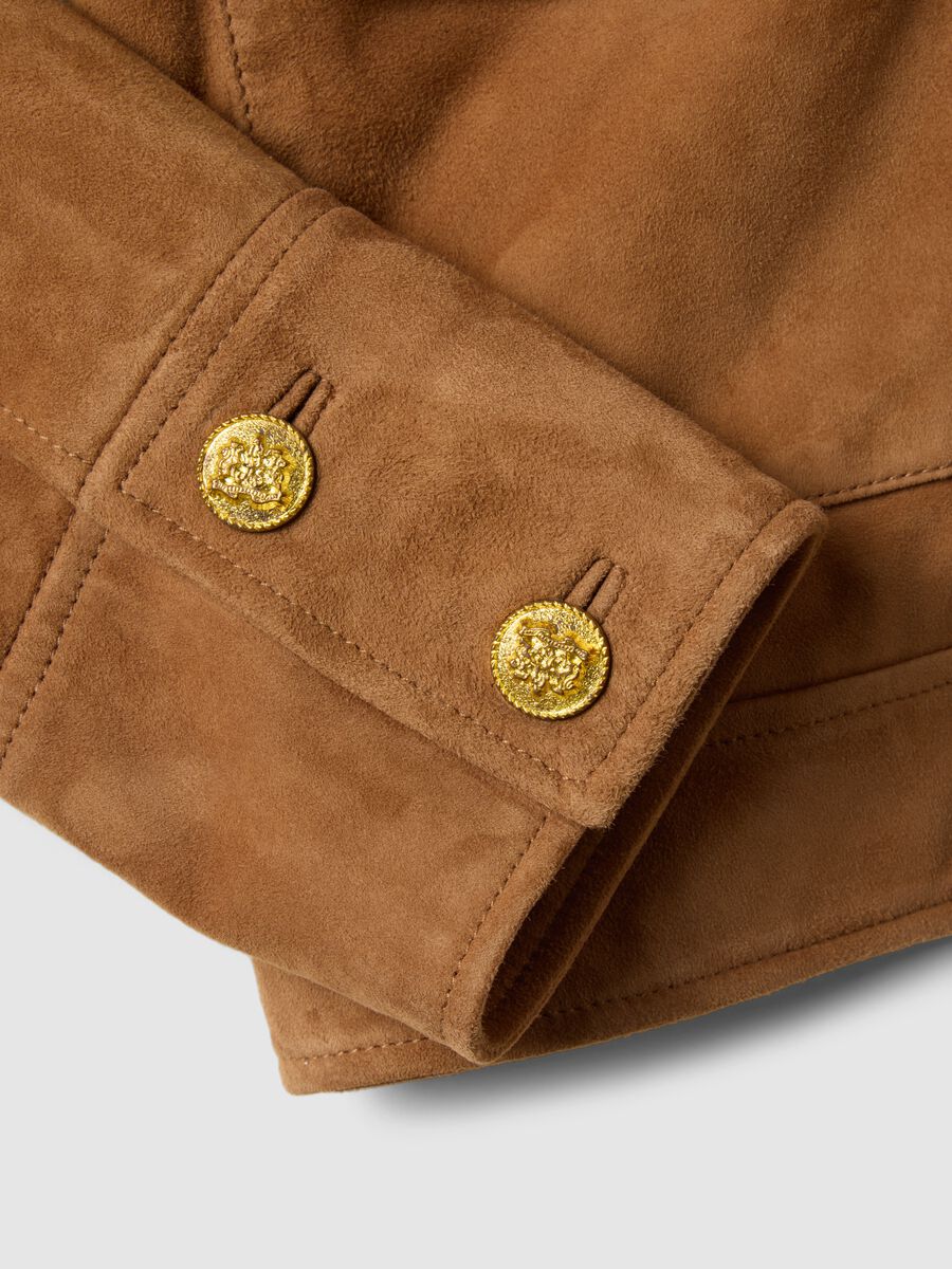 Regular fit brown genuine leather jacket with buttons_5