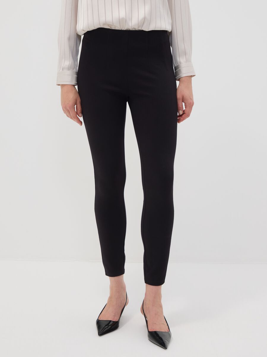 Black slim-fit stretch viscose Milano-knit leggings_1
