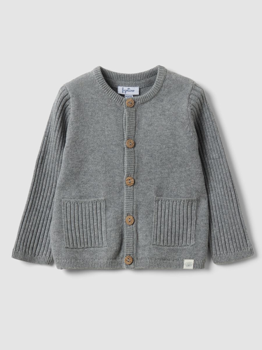 Grey cardigan in pure organic cotton knit for babies_0