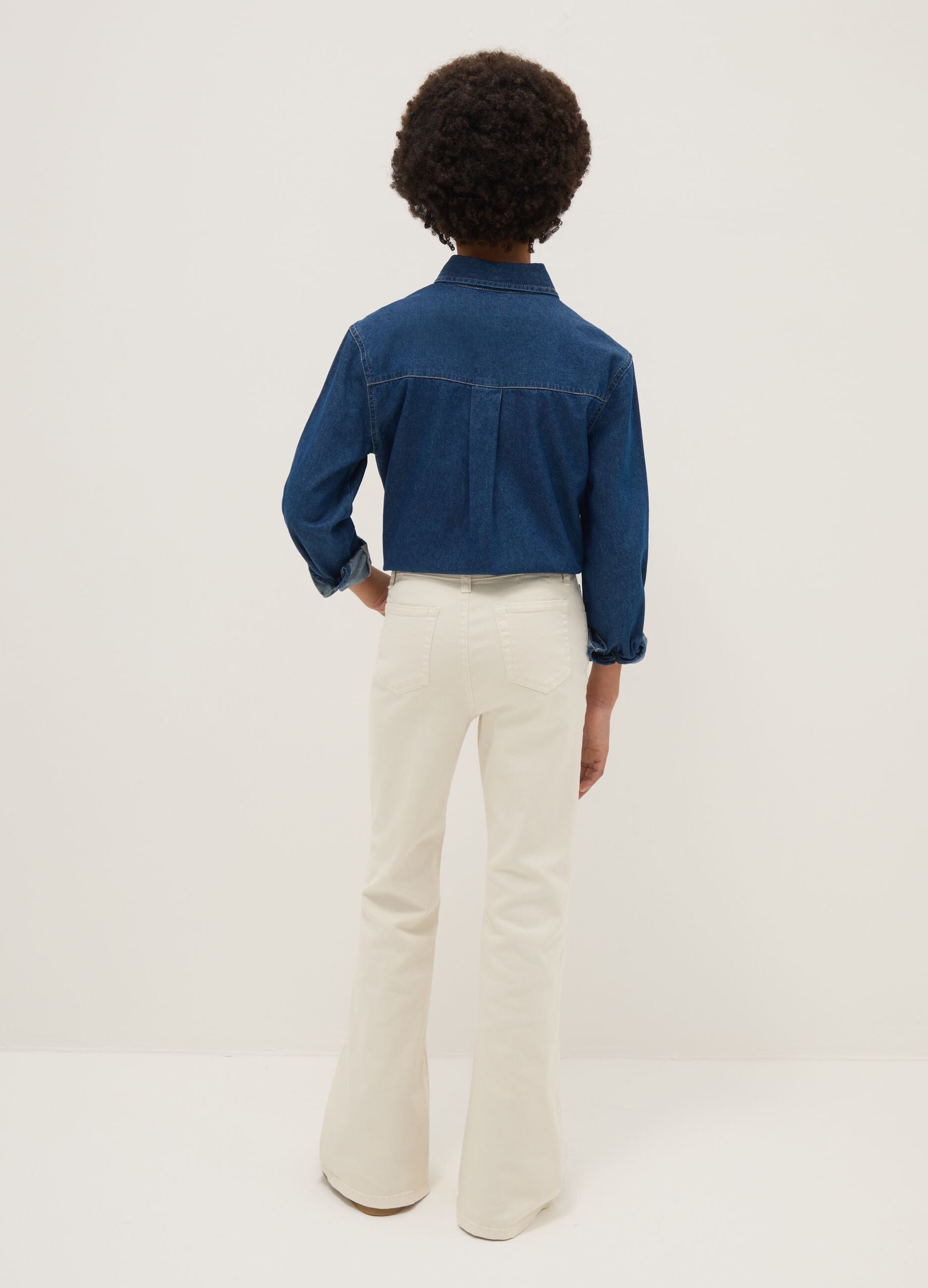 Beige stretch cotton flared trousers for girls