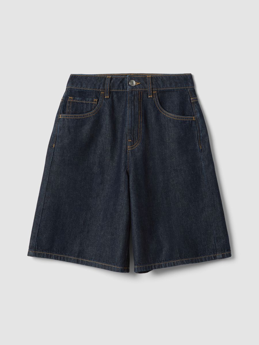 Shorts in puro cotone denim blu wide leg_4