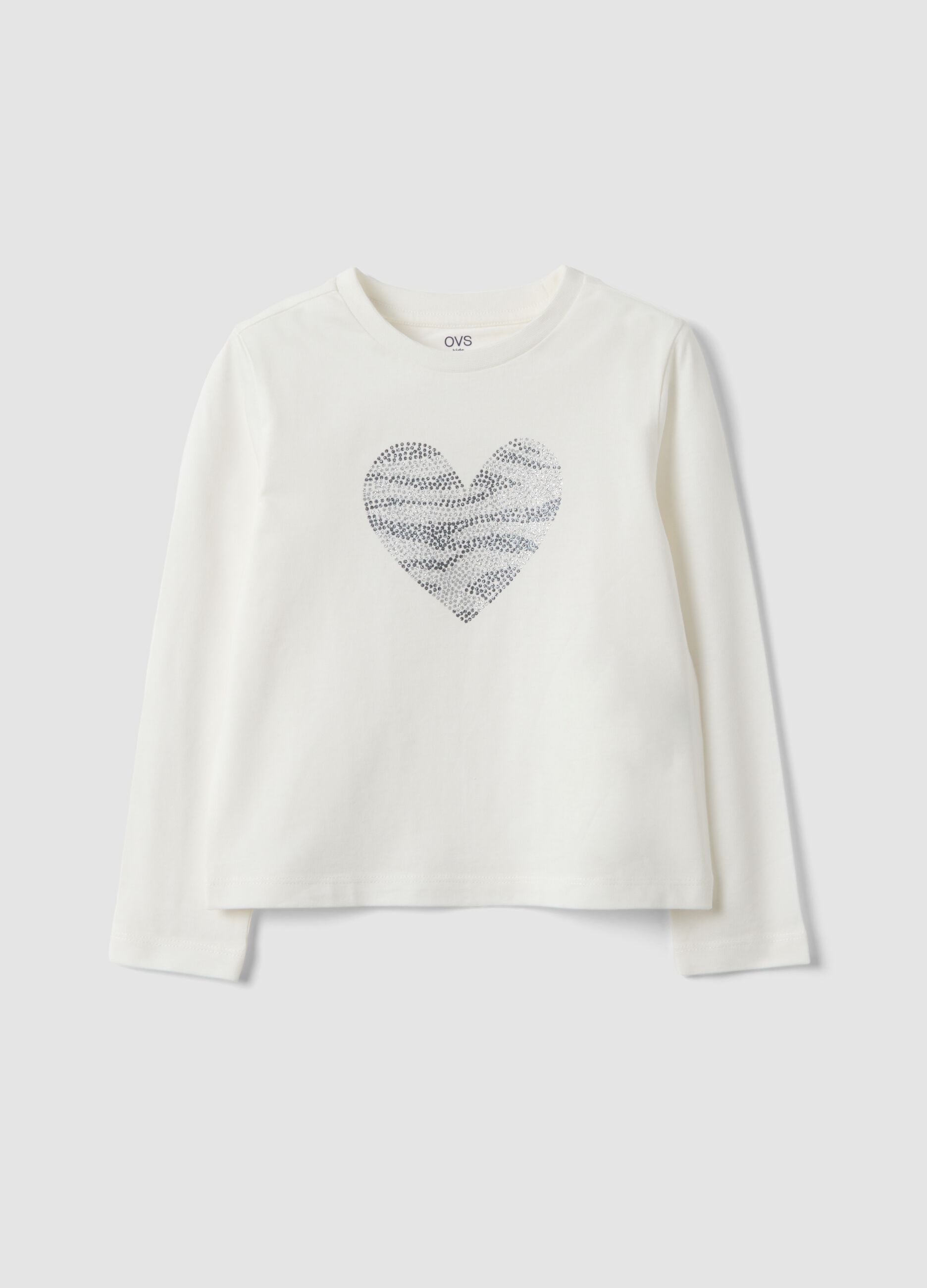 White pure organic cotton girls&rsquo; T-shirt with heart print
