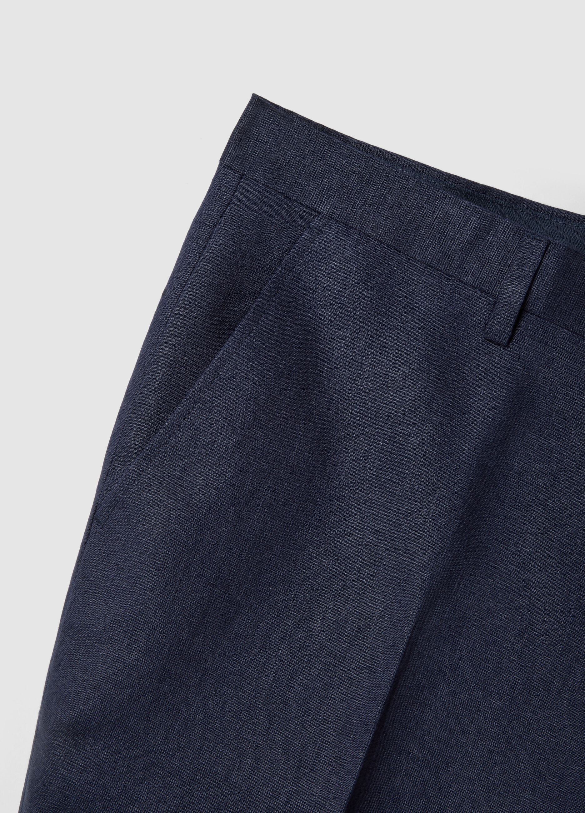 Slim fit blue pure linen trousers