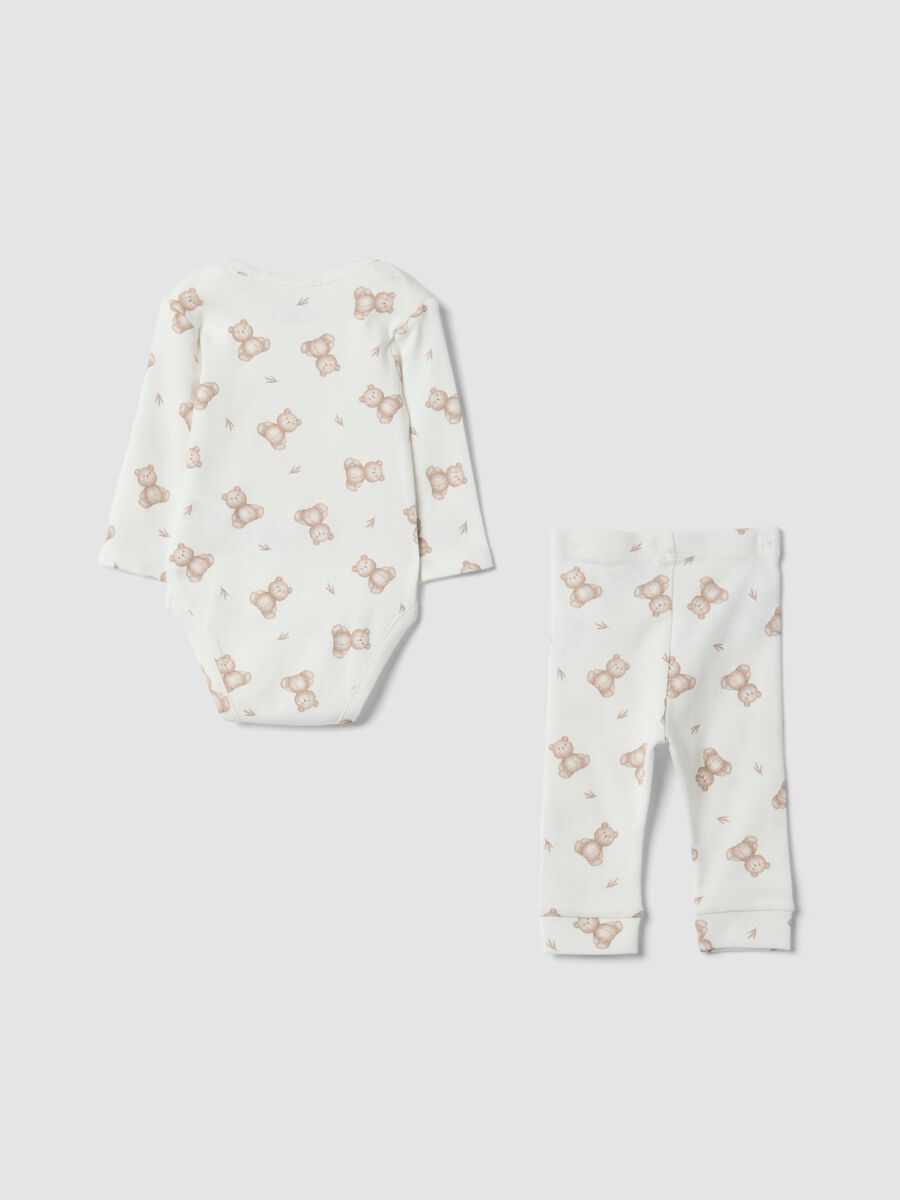White organic cotton set with printed bodysuit and leggings for babies_1