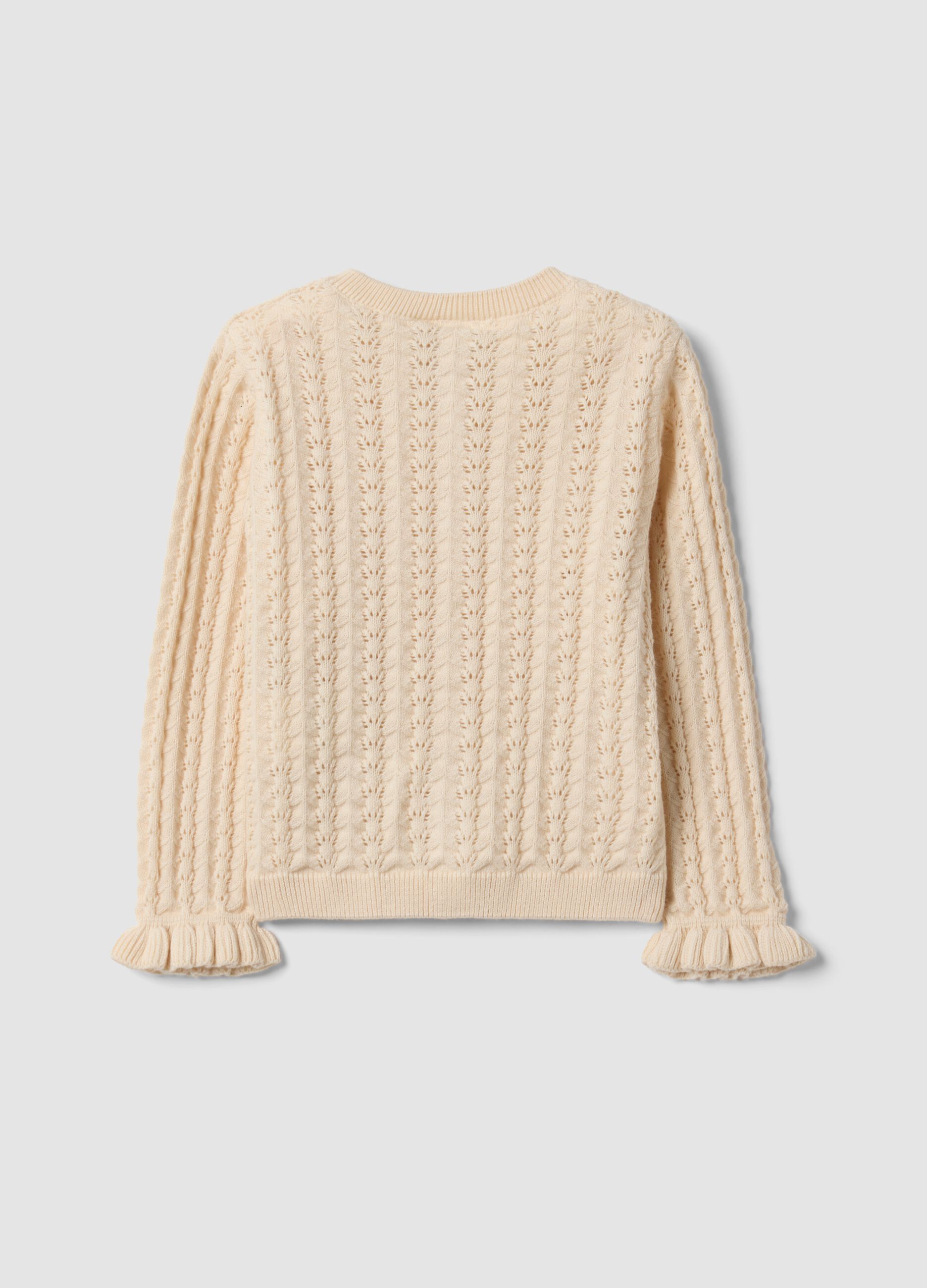 Beige pure cotton openwork knit cardigan for baby girl