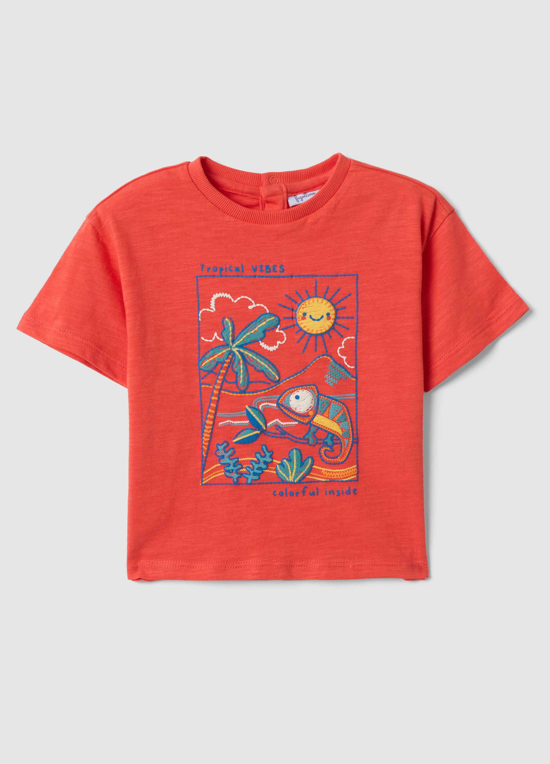 Red short-sleeve pure cotton oversized fit T-shirt for baby boy