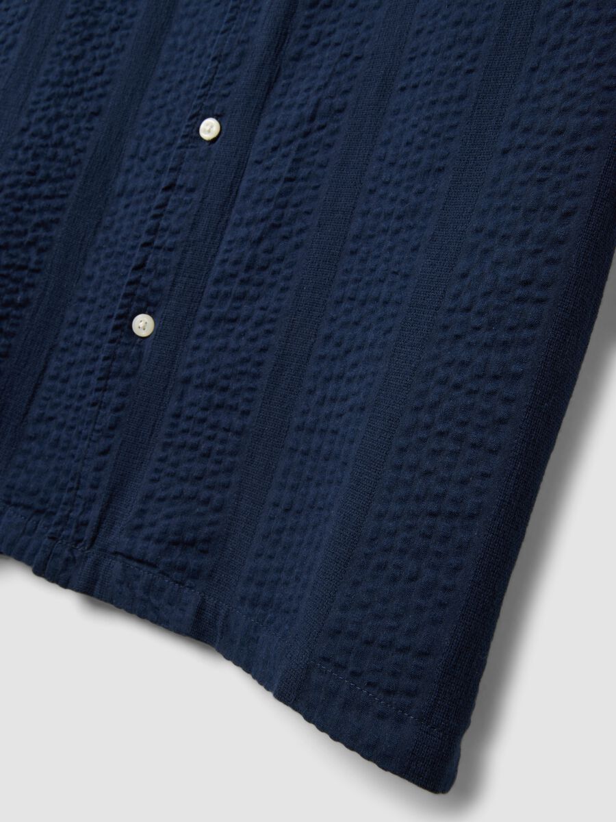Men&rsquo;s blue organic cotton shirt with bowling collar_5