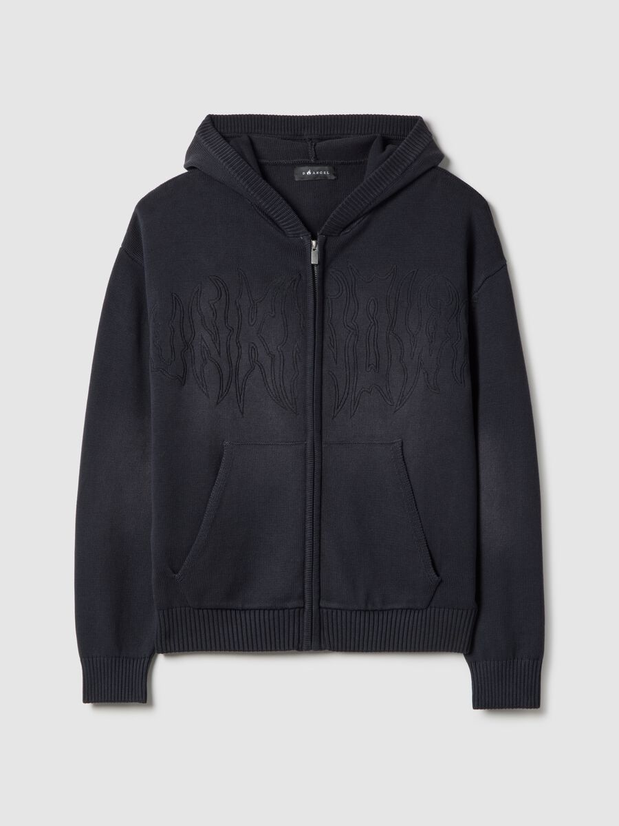 Felpa in puro cotone nero oversize fit con cappuccio e zip_5